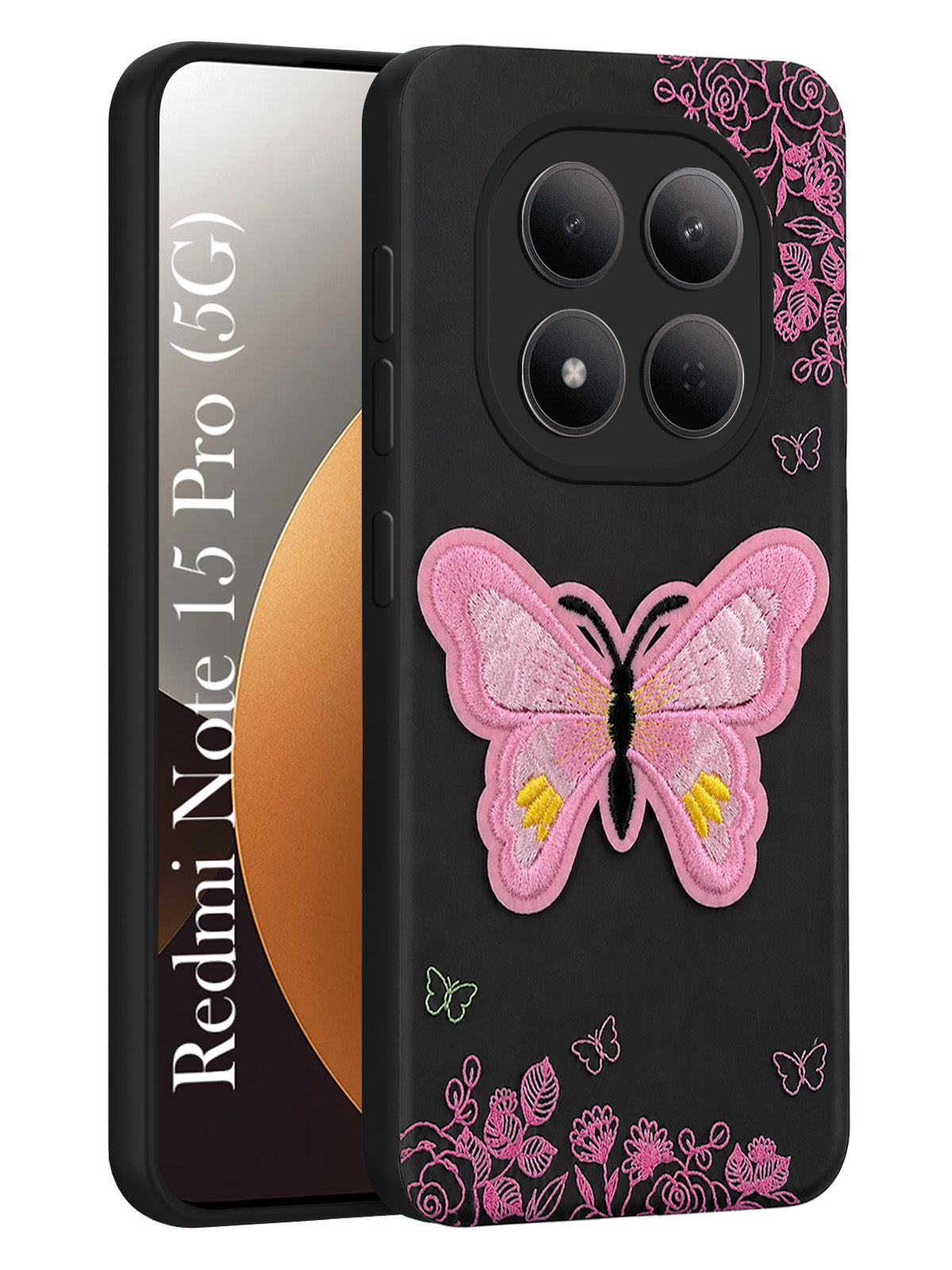 For Xiaomi Redmi Note 15 Pro 5G Back Cover Case (Soft Butterfly Embroidery | Women Teen Girls | Camera Protection| Matte Silicone)