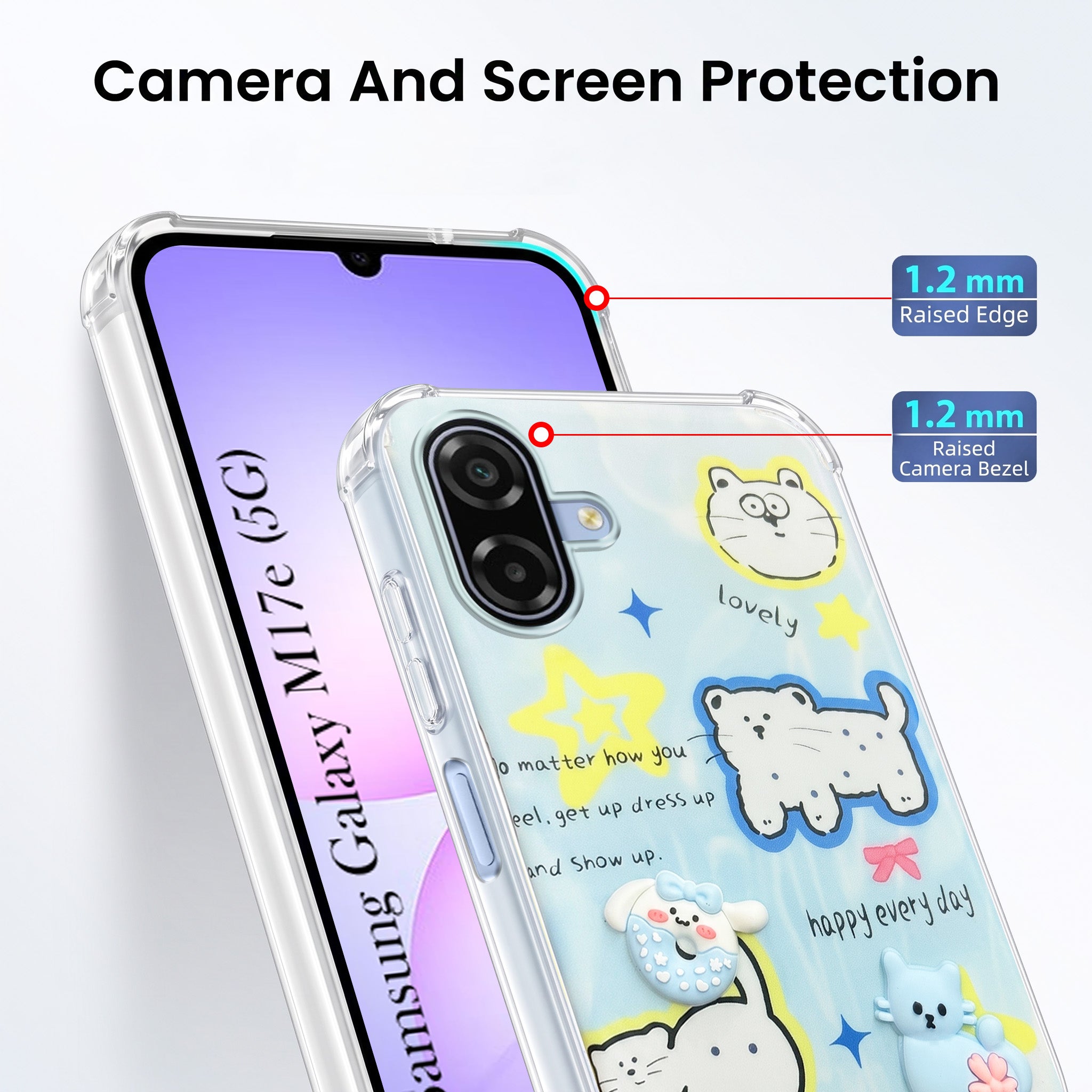 For Samsung Galaxy M17e Back Cover Case (3D Cute Cartoons | Hard Back Side Soft | Matte Premium Finish | HD Printing)