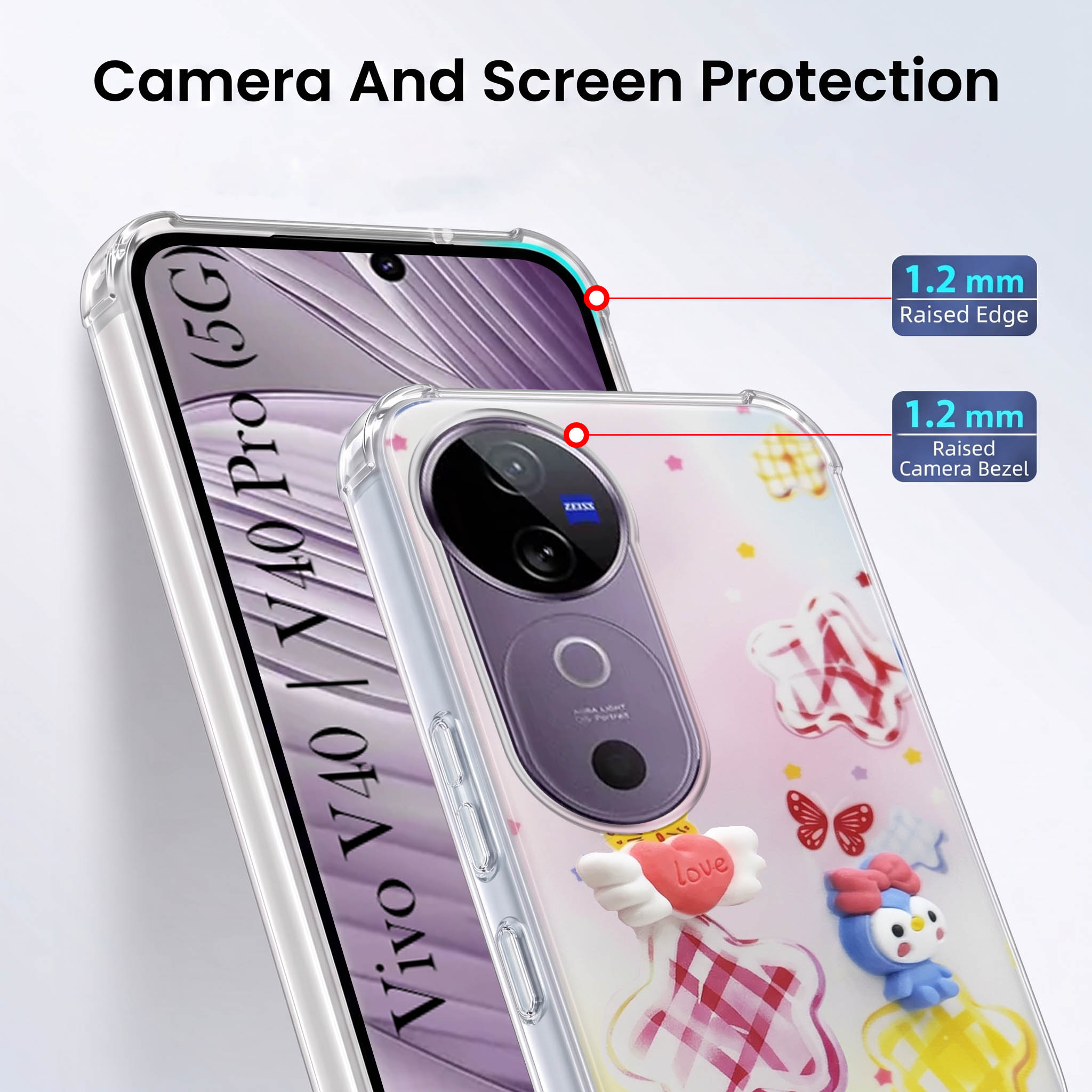 For Vivo V40 | Vivo V40 Pro 5G Back Cover Case (3D Cute Cartoons | Hard Back Side Soft | Matte Premium Finish | HD Printing)