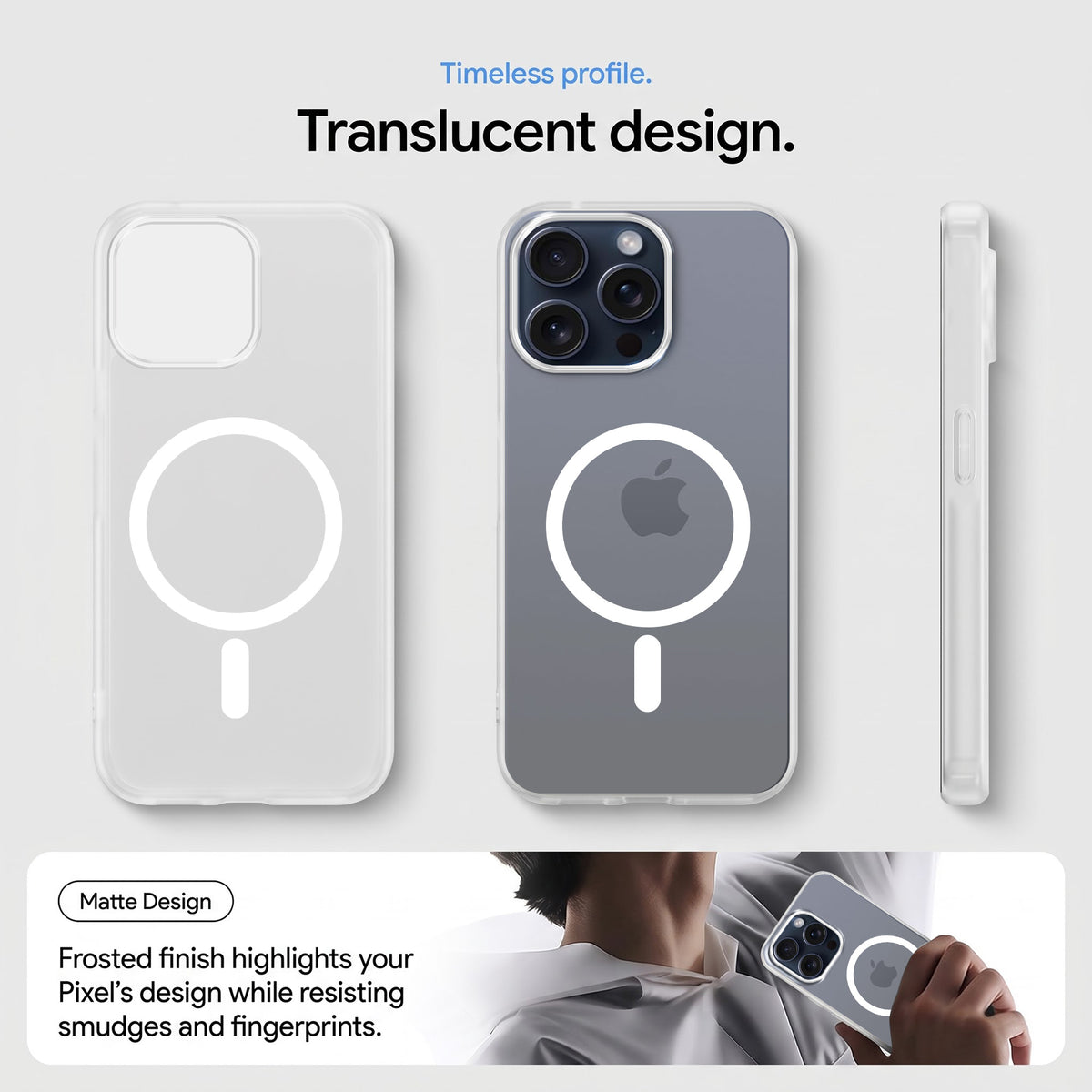 For Apple iPhone 15 Pro Matte Finish Back Case Cover (MagSafe Compatible | Translucent Soft Touch | Slim and Unbreakable)