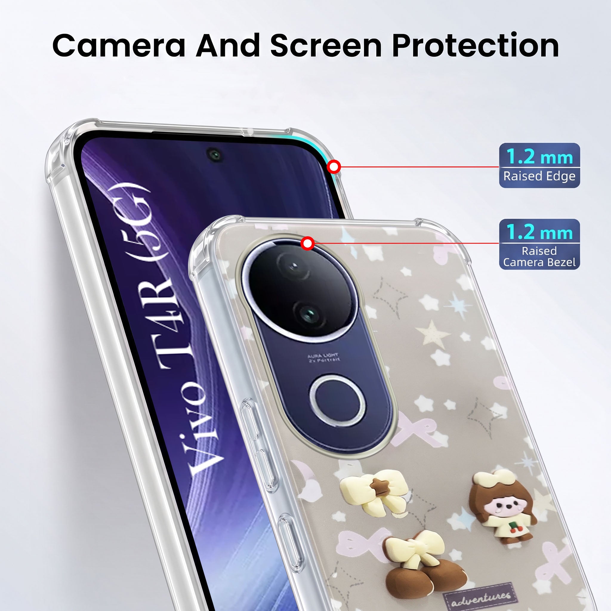 For Vivo T4R Back Cover Case (3D Cute Cartoons | Hard Back Side Soft | Matte Premium Finish | HD Printing)
