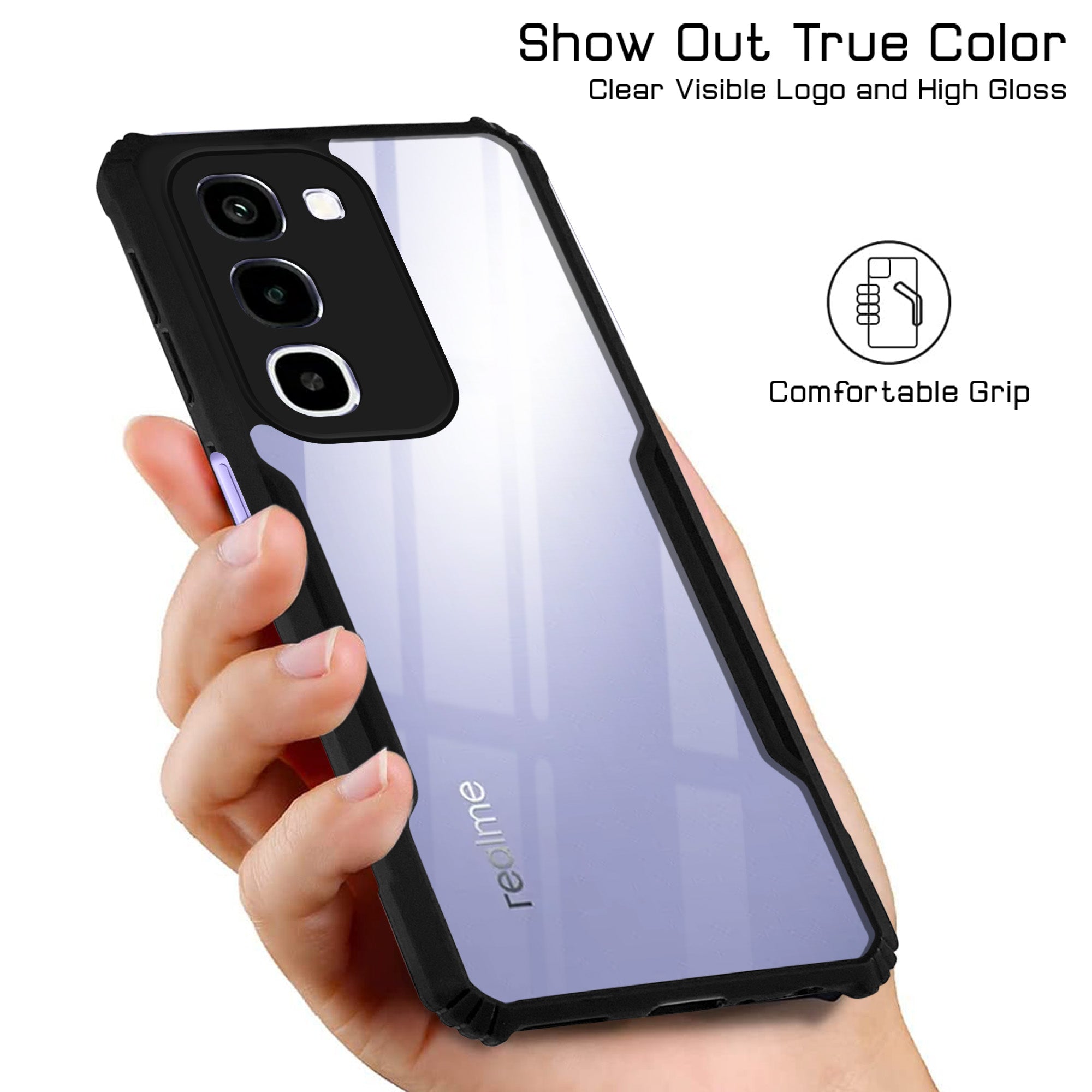 For Realme P4R 5G | Realme Narzo 100X 5G Back Cover Case Hybrid (Shockproof with Polycarbonate Clear Panel | Professional Black)