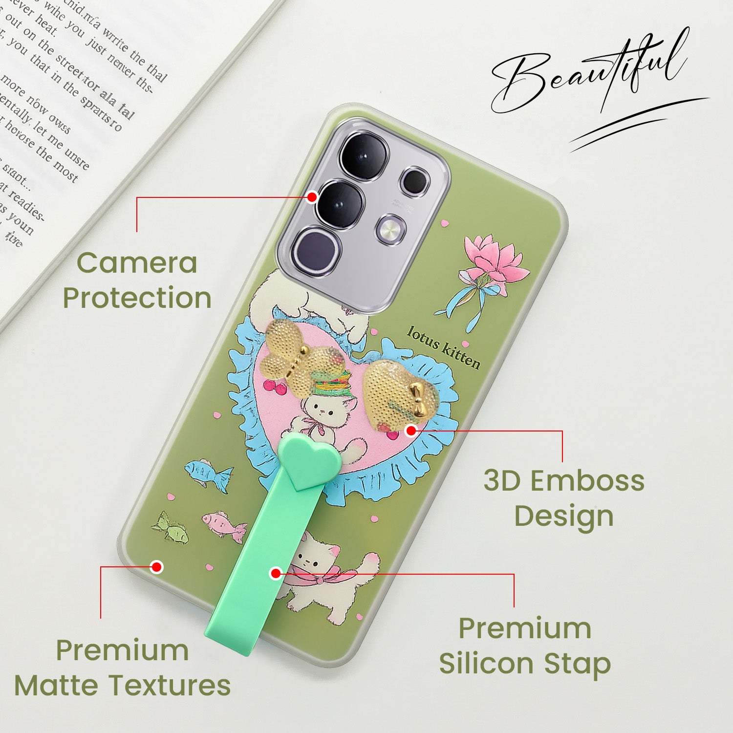 For Vivo T4x | Vivo Y31 Pro Back Cover Case (3D Cute Heart Strap Holder | Camera Protection | Designer Girls Print)