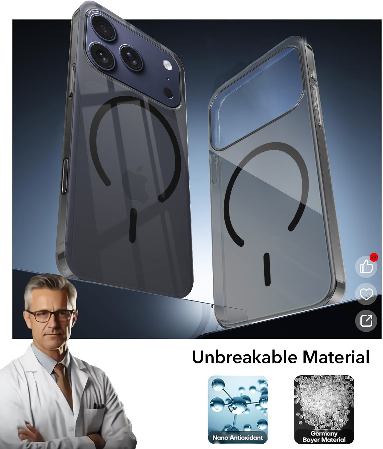 For iPhone 17 Pro Back Cover Case Crystal Anti Yellow (MagSafe Wireless Charging Support |Camera Protection Bump)