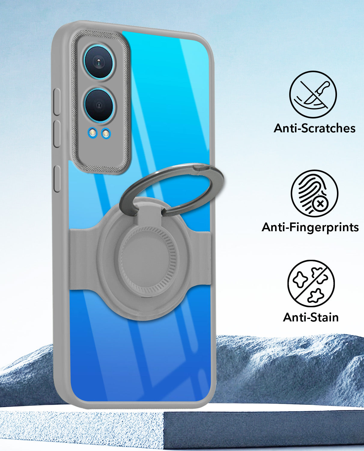 For OnePlus Nord CE 4 Lite Back Cover Case with stand (Built-in Ring Holder Kickstand | Lifetime Anti Yellow | Camera Protection)