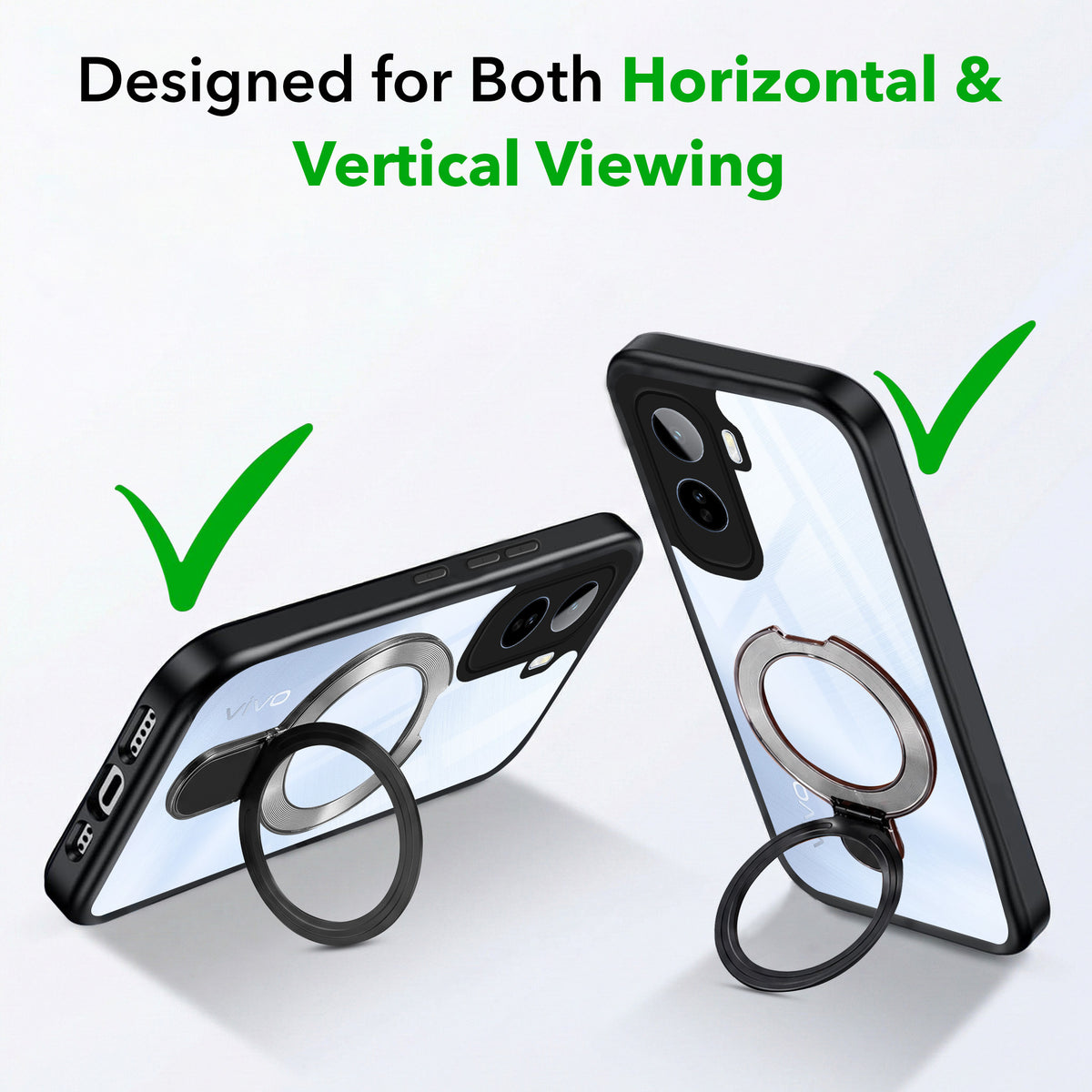 For Vivo T5 Pro Back Cover Case (Kick Stand Ring Holder | Life time Anti Yellow | Camera Protection)