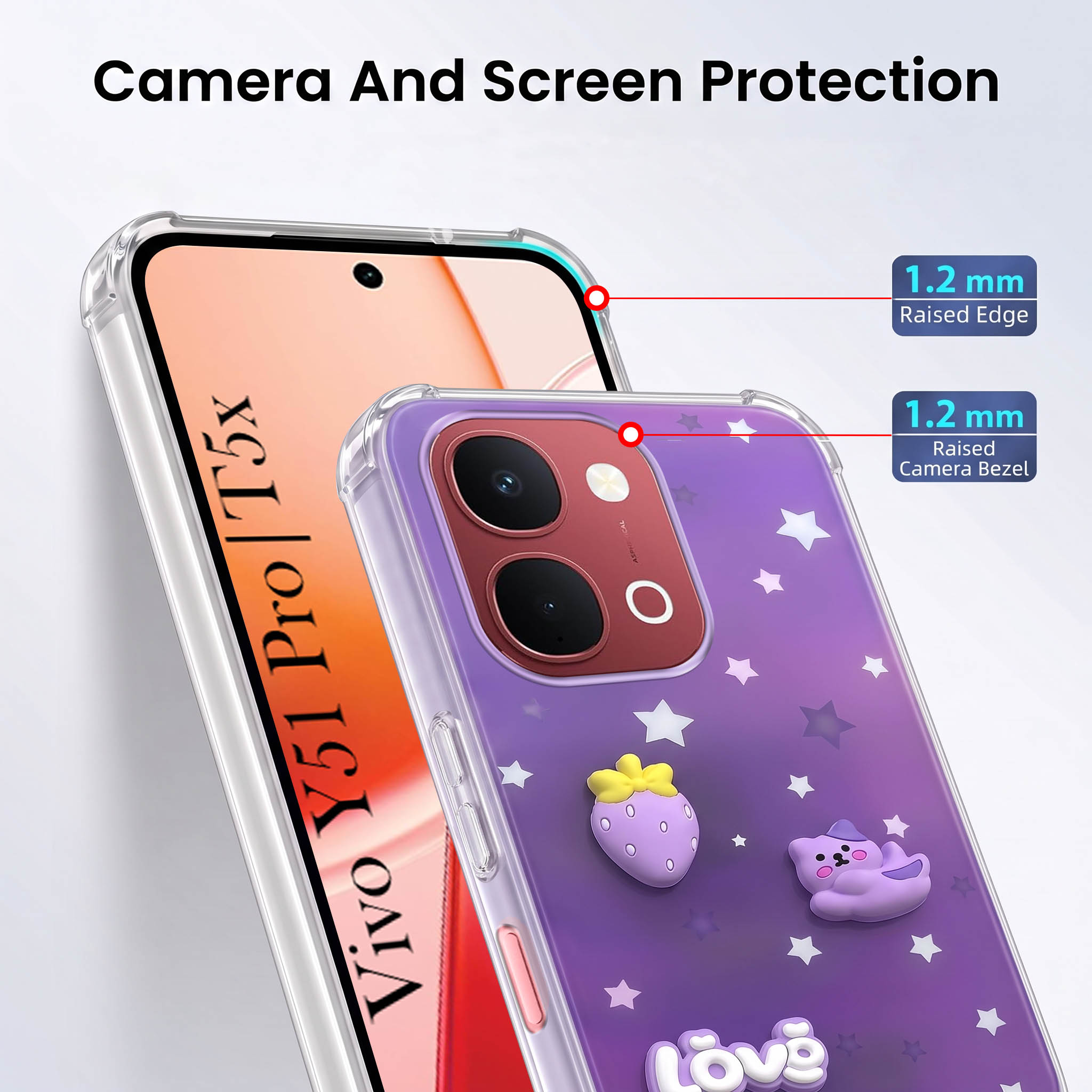 For Vivo Y51 Pro 5G | Vivo T5x Back Cover Case (3D Cute Cartoons | Hard Back Side Soft | Matte Premium Finish | HD Printing)