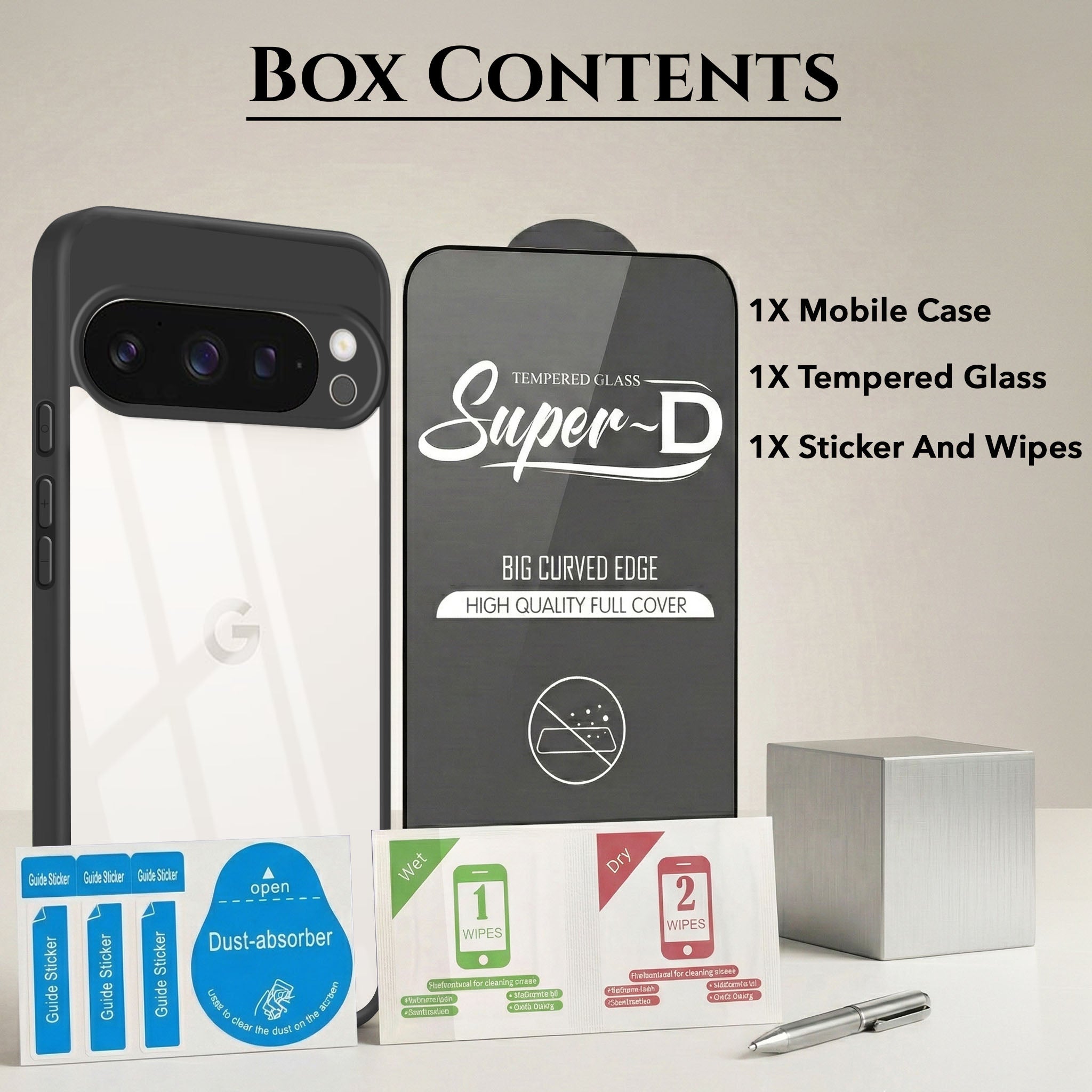 For Google Pixel 9 Pro Combo with Back Cover and 9H Tempered Glass (Lifetime Anti-Yellow | Crystal Clear Shockproof | Oleophobic Coating Screen Glass)