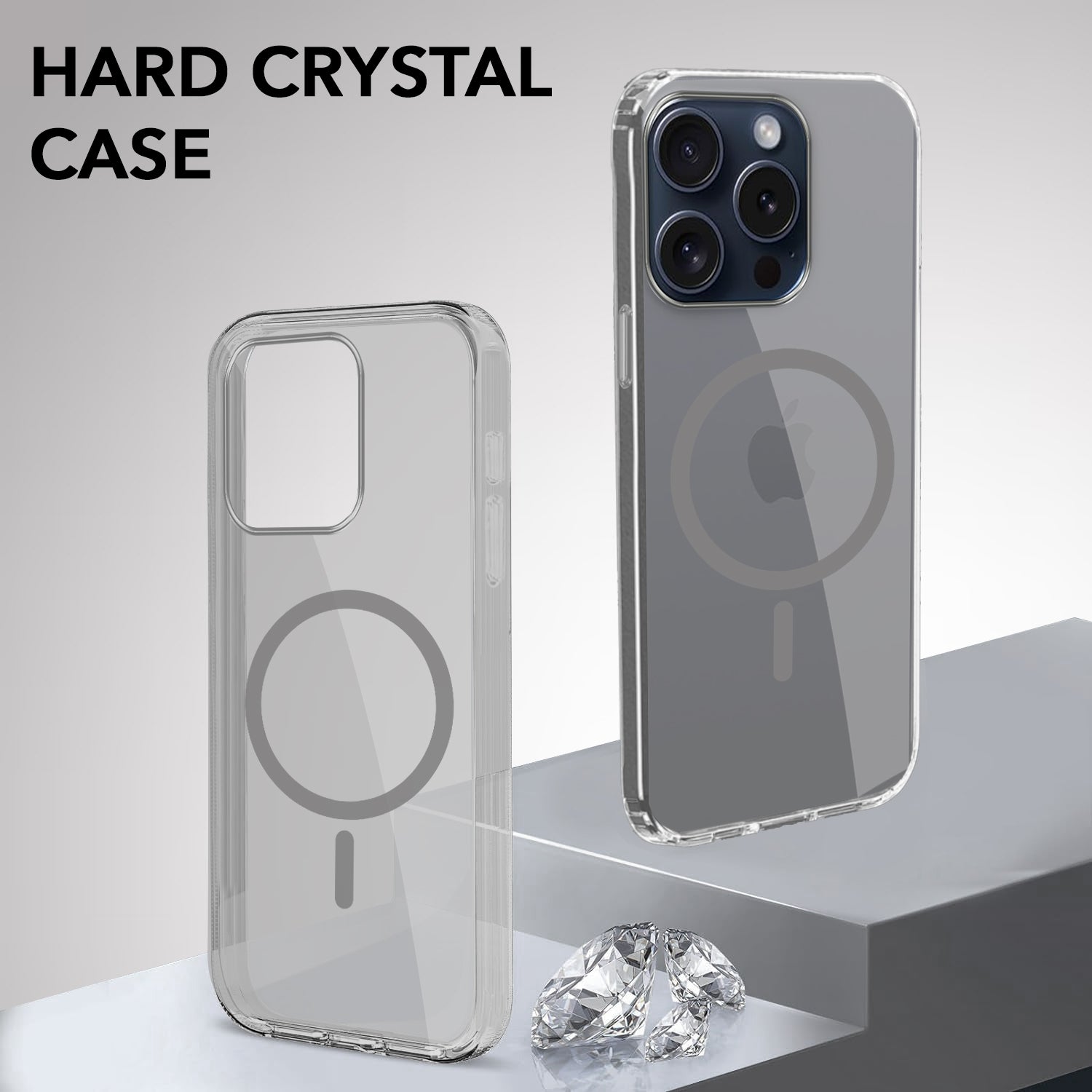 For Apple iPhone 15 Pro Max Back Cover Case Lifetime Anti-Yellow MagSafe Compatible Clear (Sleek Hard Crystal | Camera Protection and Shockproof)