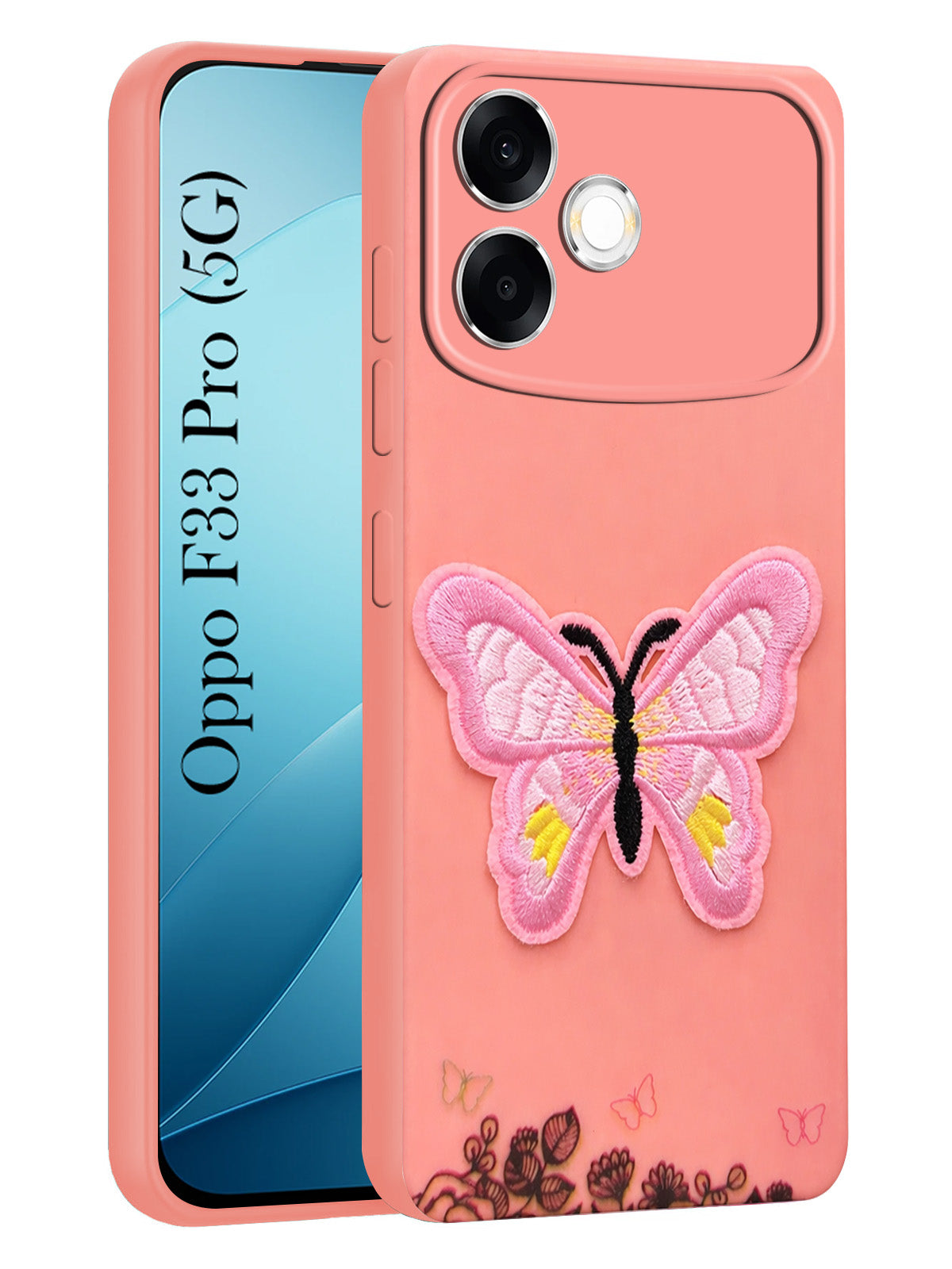 For Oppo F33 Pro 5G Back Cover Case (Soft Butterfly Embroidery | Women Teen Girls | Camera Protection| Matte Silicone)
