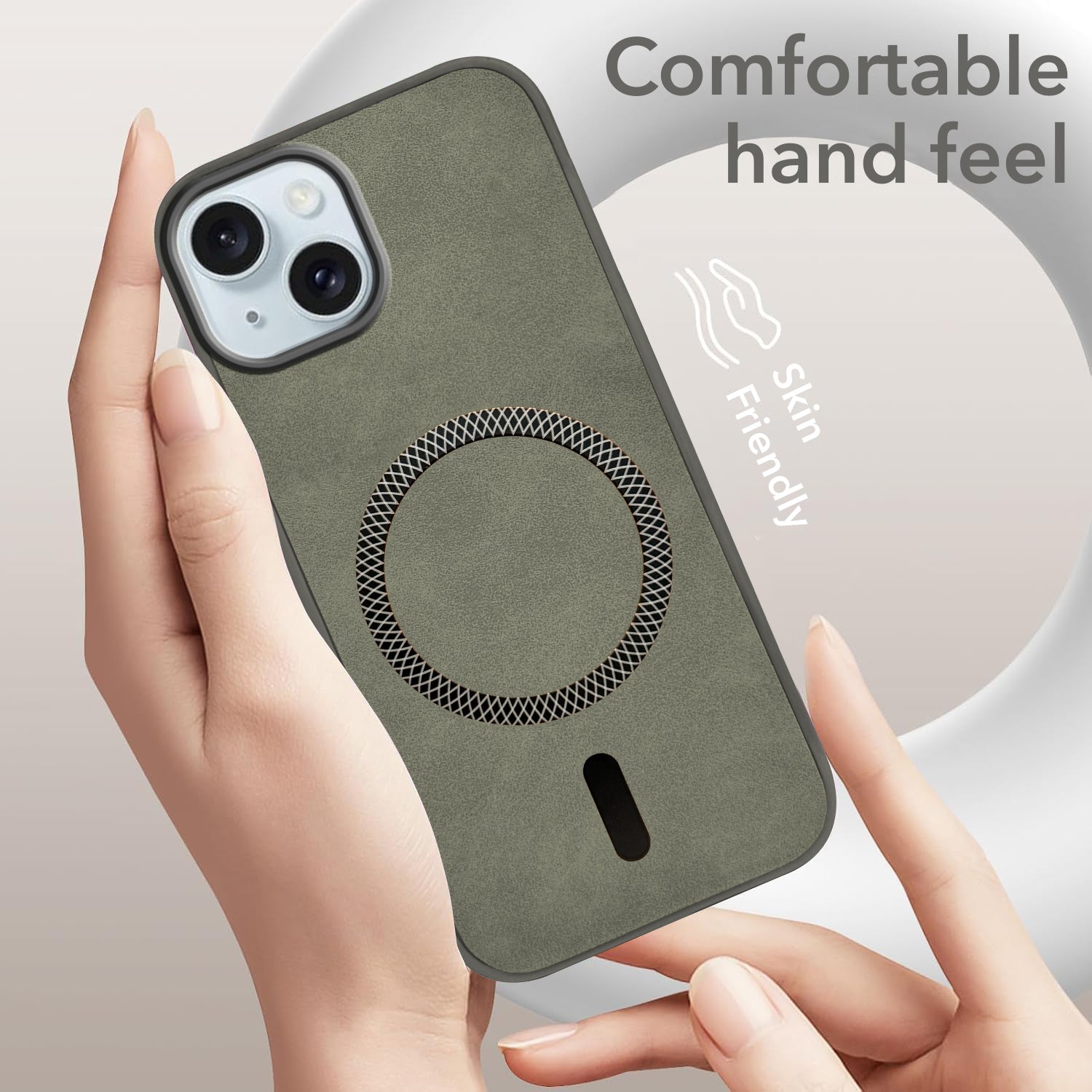 For Apple iPhone 15 Back Cover Case Leather Finish (MagSafe Compatible Wireless Charging | Soft Touch | Camera Bump Protection)