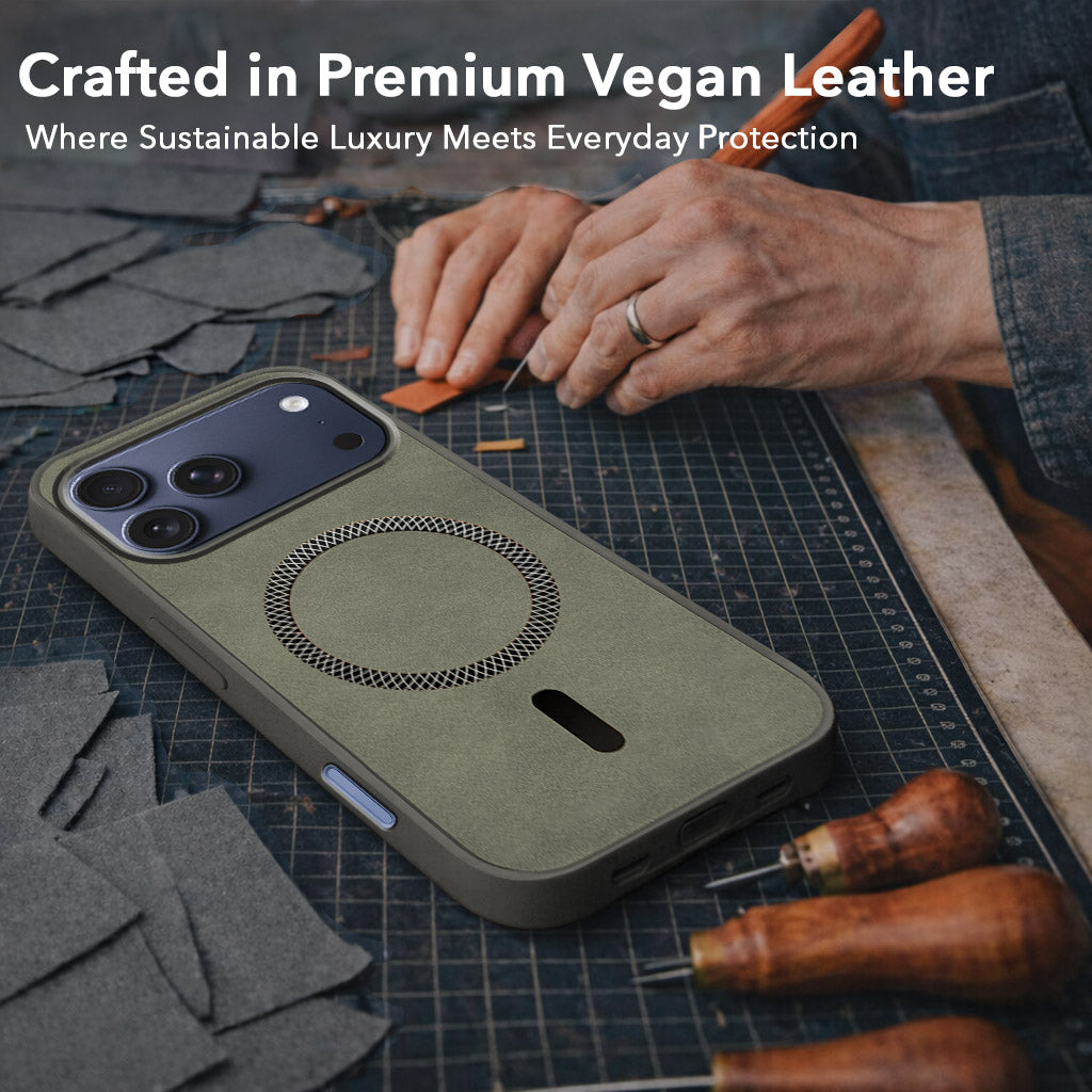 For Apple iPhone 17 Pro Max Back Cover Case Leather Finish (MagSafe Compatible Wireless Charging | Soft Touch | Camera Bump Protection)