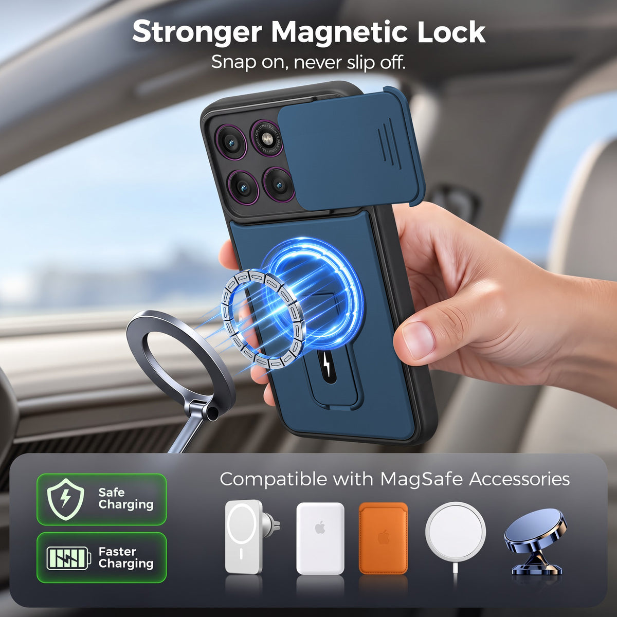For Motorola Moto Edge 60 Pro Back Case Cover Metallic (Hybrid Armor Kickstand | Sliding Shutter Camera Protection | MagSafe Compatible)