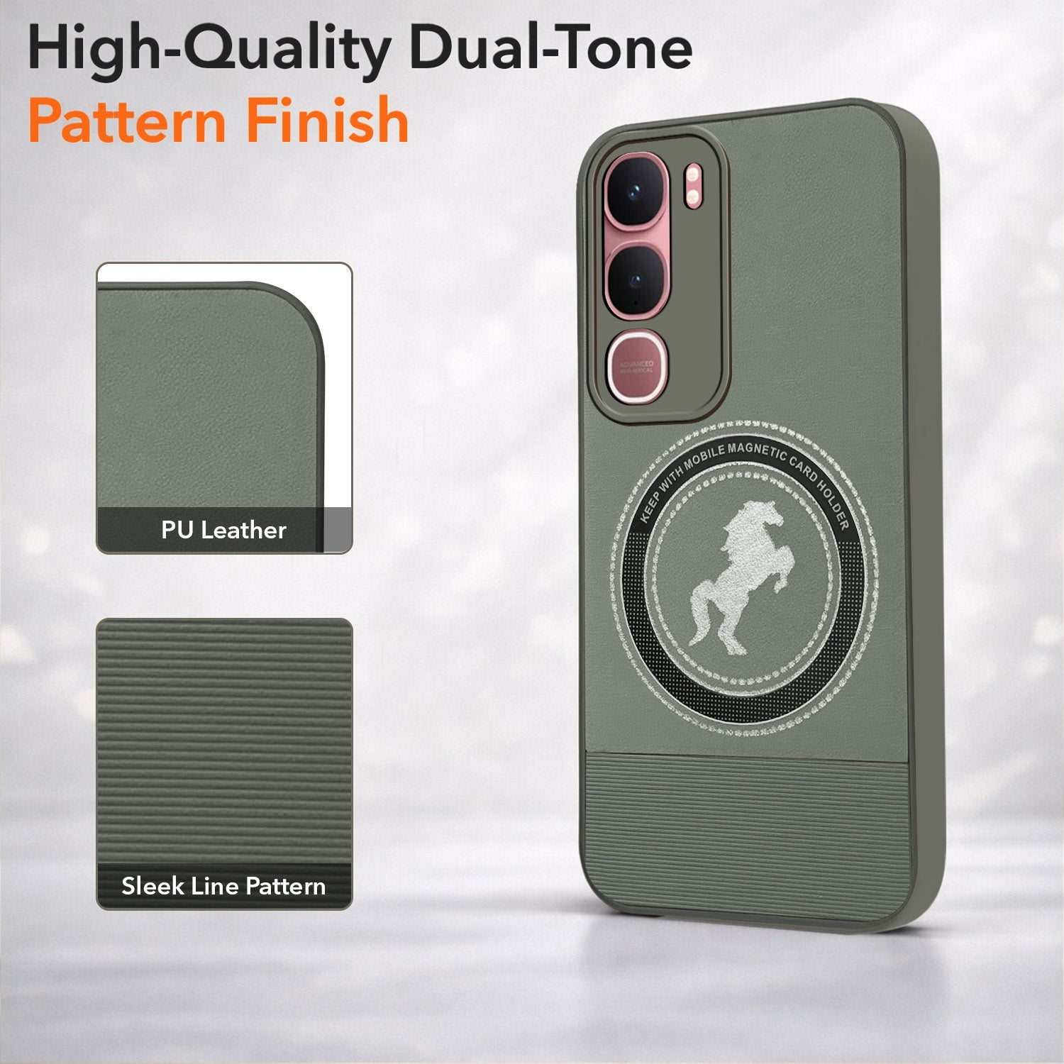 For Vivo Y31 5G Back Cover Case PU Leather Finish (Professional Minimalist Texture | MagSafe Compatile | Camera Protection | Sleek Sober Formal)