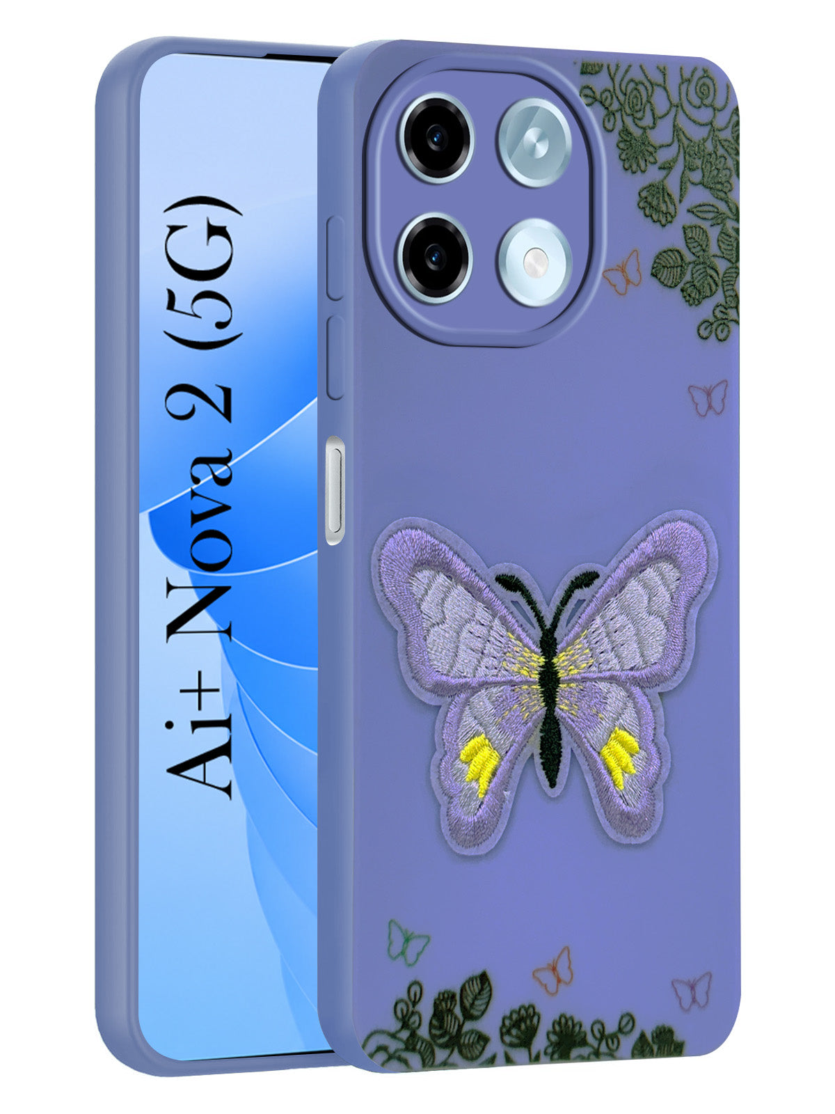 For Ai+ Nova 2 5G Back Cover Case (Soft Butterfly Embroidery | Women Teen Girls | Camera Protection| Matte Silicone)