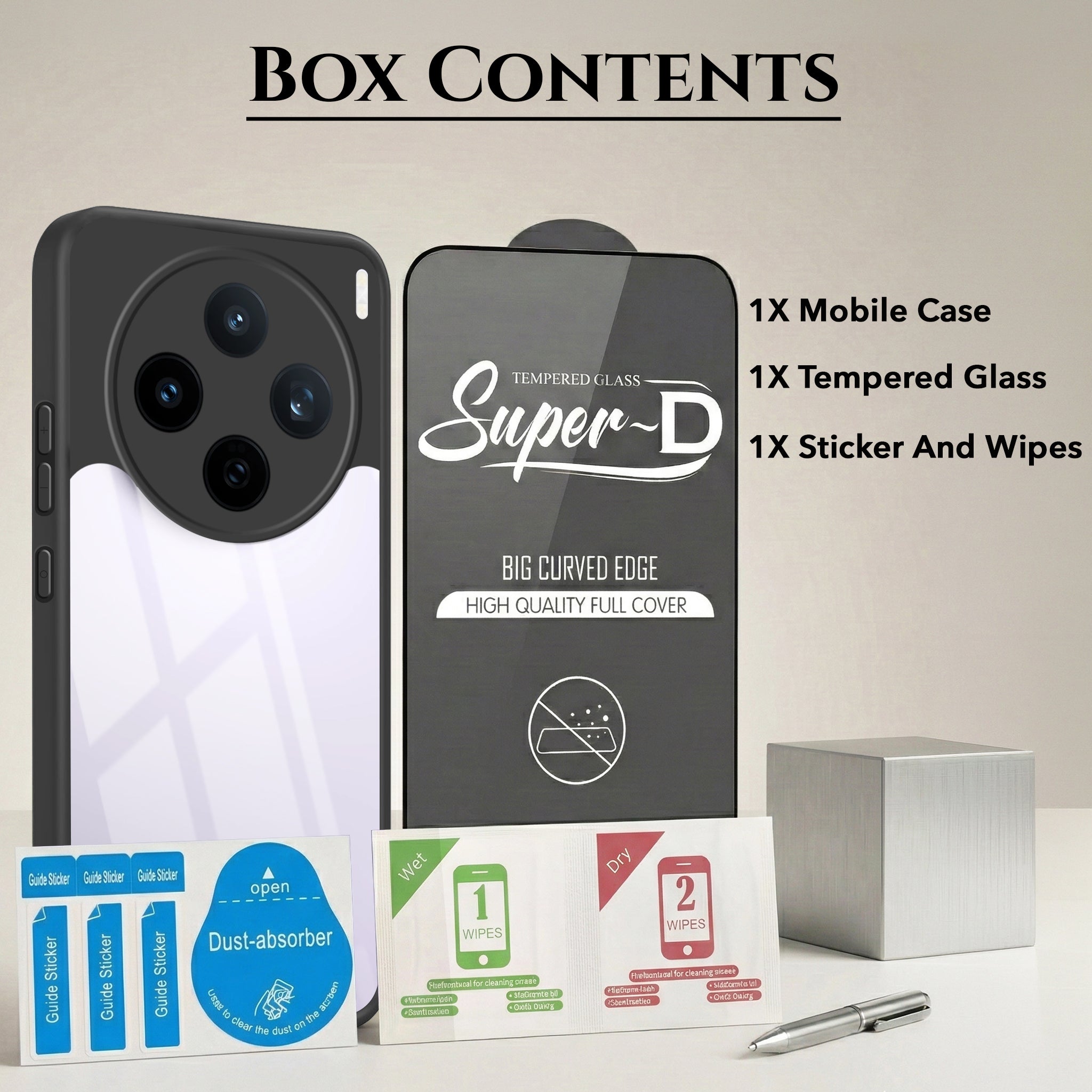For Vivo X200T Combo with Back Cover and 9H Tempered Glass (Lifetime Anti-Yellow | Crystal Clear Shockproof | Oleophobic Coating Screen Glass)