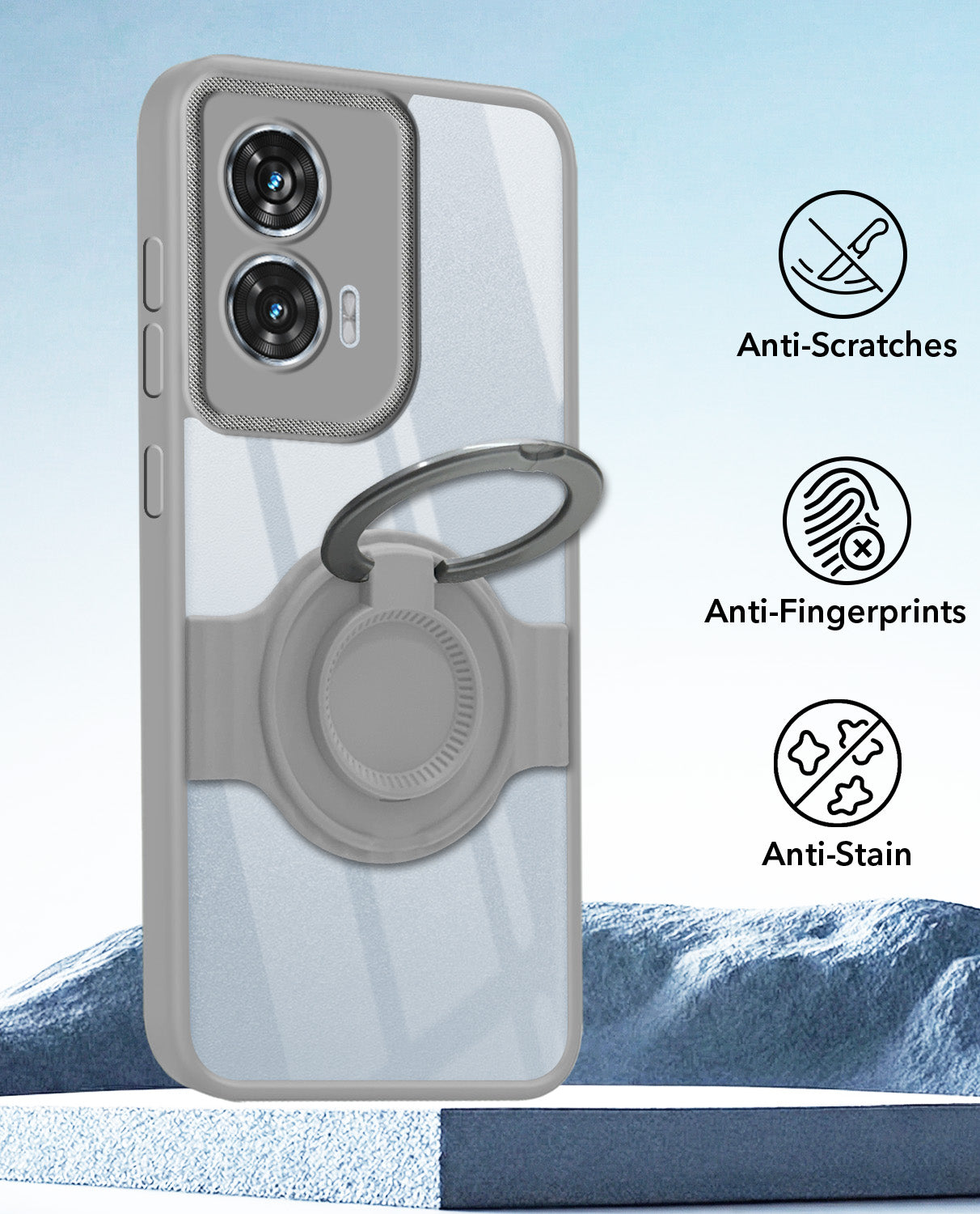 For Motorola Moto Edge 50 Fusion Back Cover Case with stand (Built-in Ring Holder Kickstand | Lifetime Anti Yellow | Camera Protection)