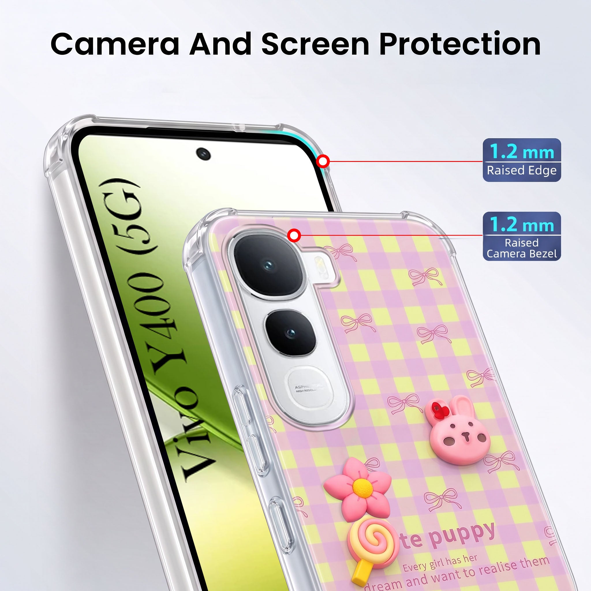 For Vivo Y400 Back Cover Case (3D Cute Cartoons | Hard Back Side Soft | Matte Premium Finish | HD Printing)