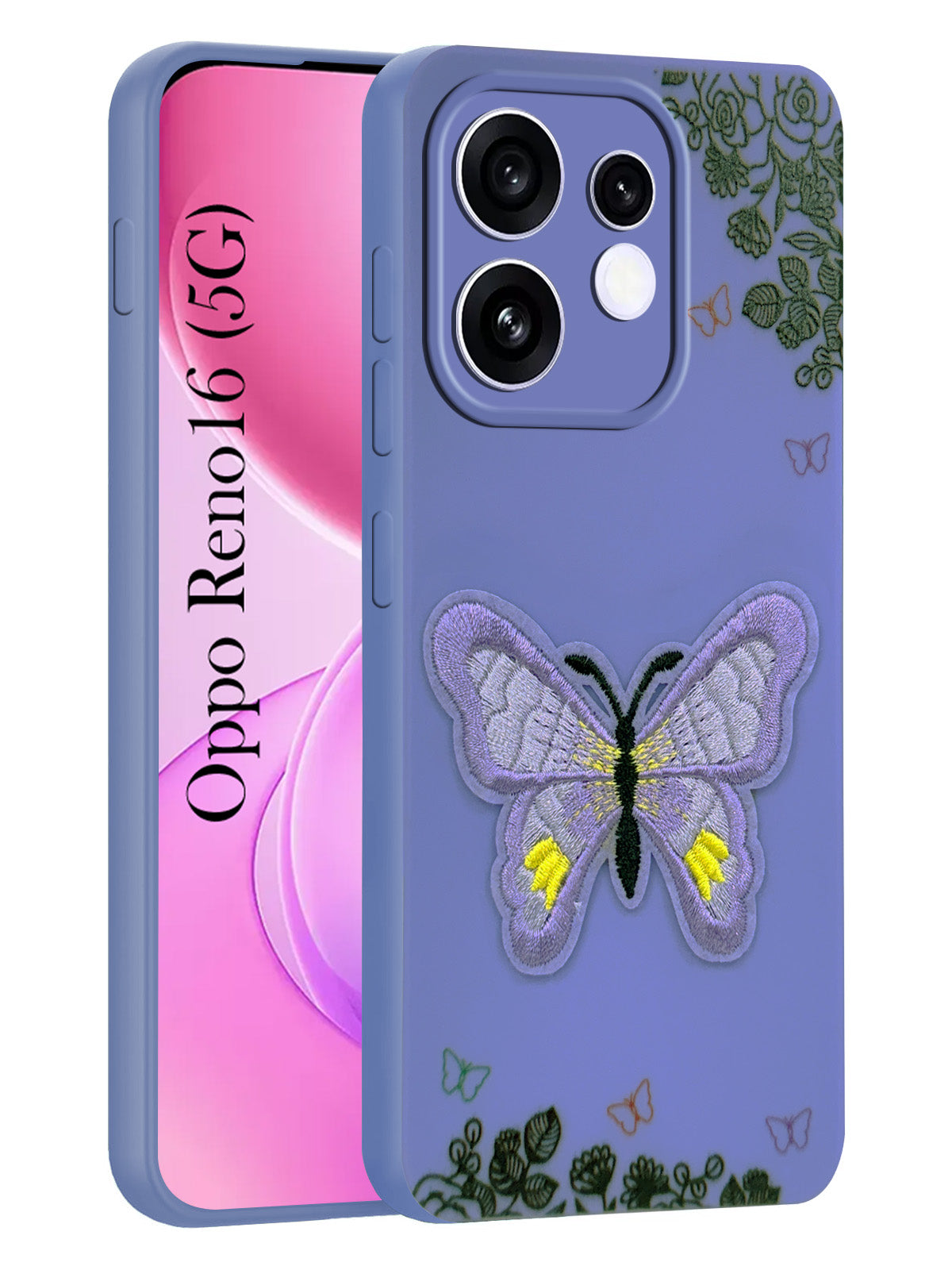 For Oppo Reno 16 Back Cover Case (Soft Butterfly Embroidery | Women Teen Girls | Camera Protection| Matte Silicone)