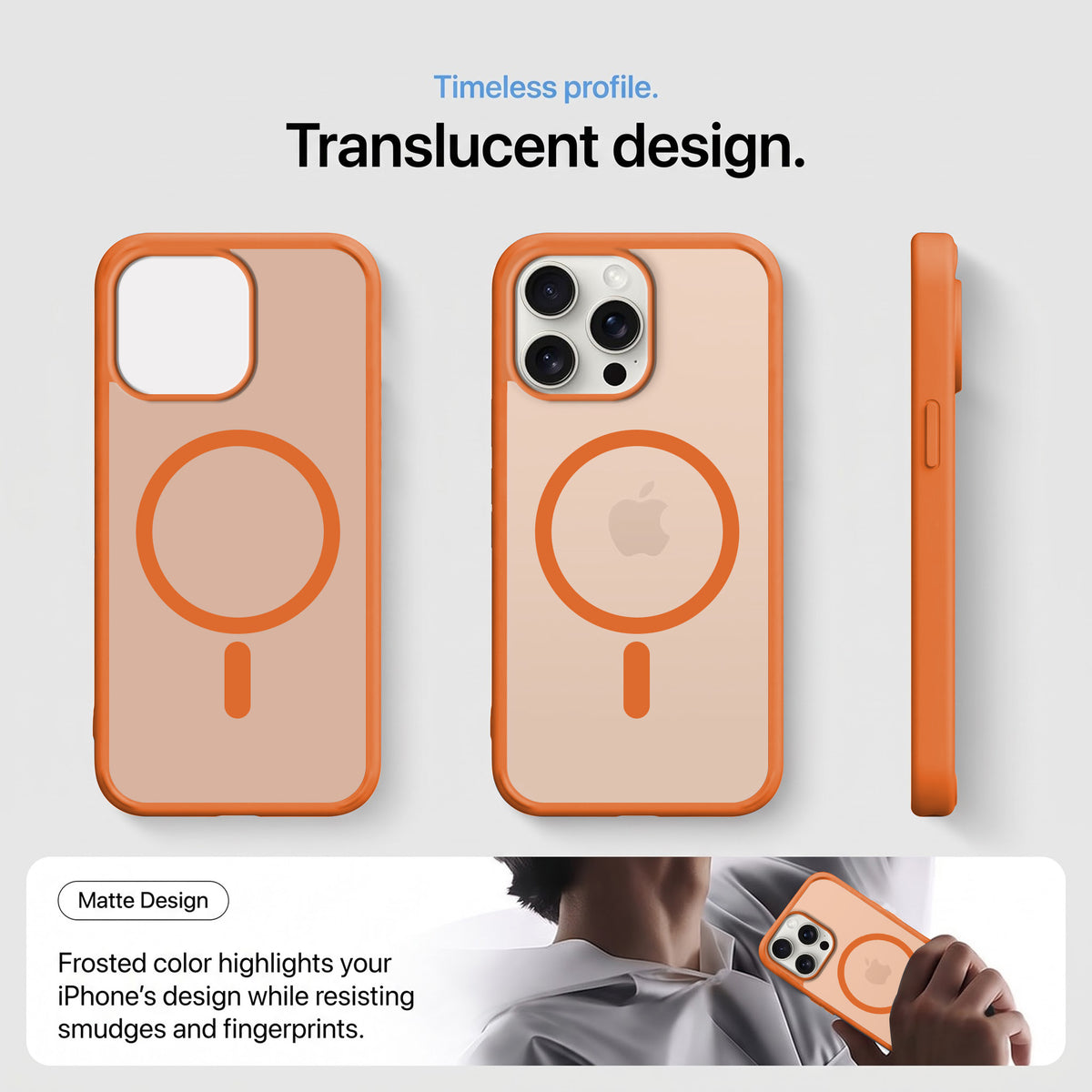 For Apple iPhone 15 Pro Matte Finish Back Case Cover (MagSafe Compatible | Translucent Soft Touch | Slim and Unbreakable)
