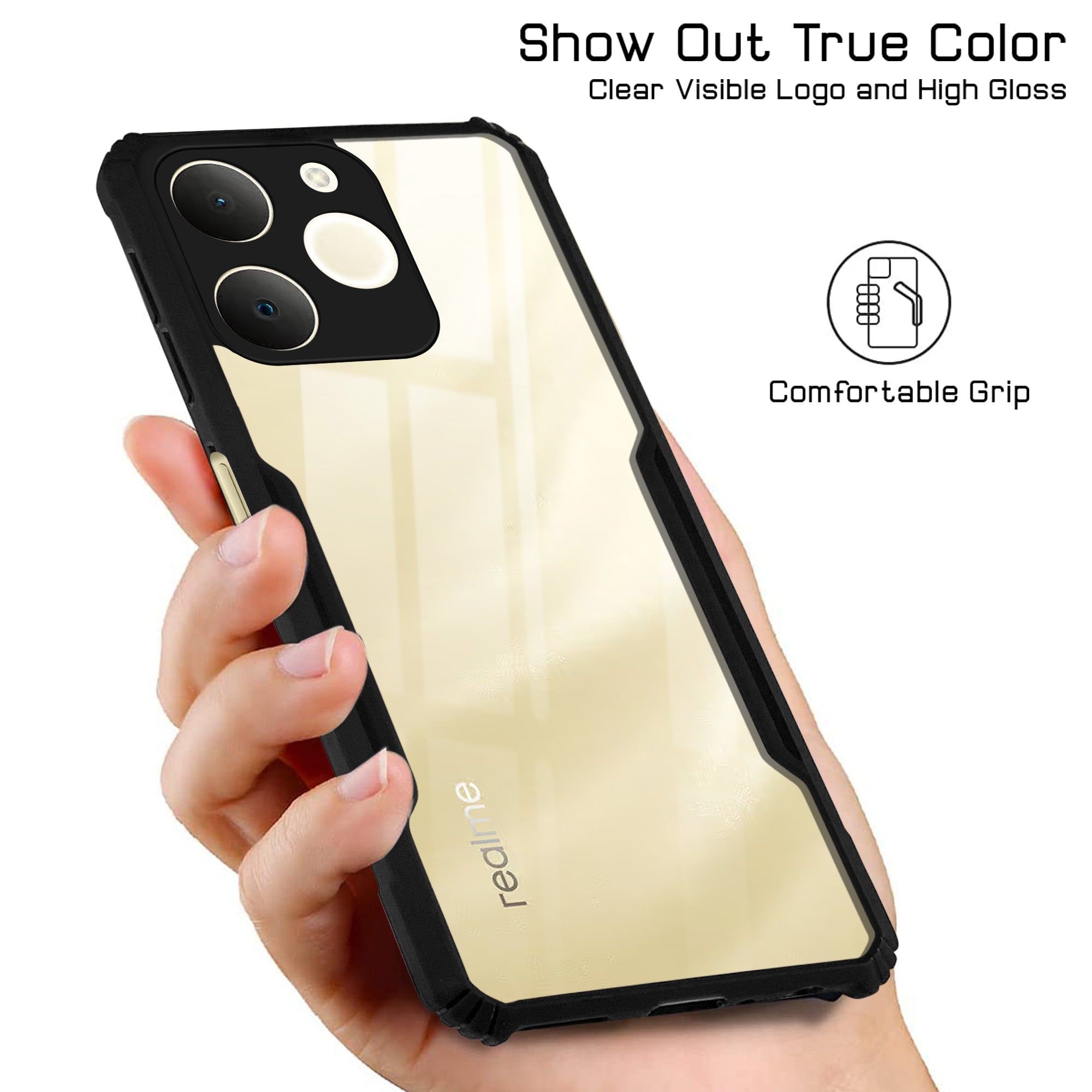 For Realme P4 Lite | Realme Narzo 80 Lite (4G) Back Cover Case ( Shockproof with Polycarbonate Clear Panel | Professional Black)
