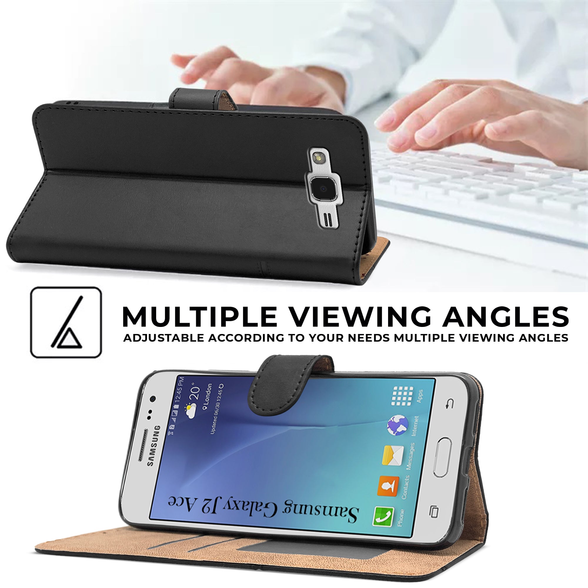 For Samsung Galaxy J2 Ace Flip Cover Case ( Stitched Leather with Magnetic Closure)