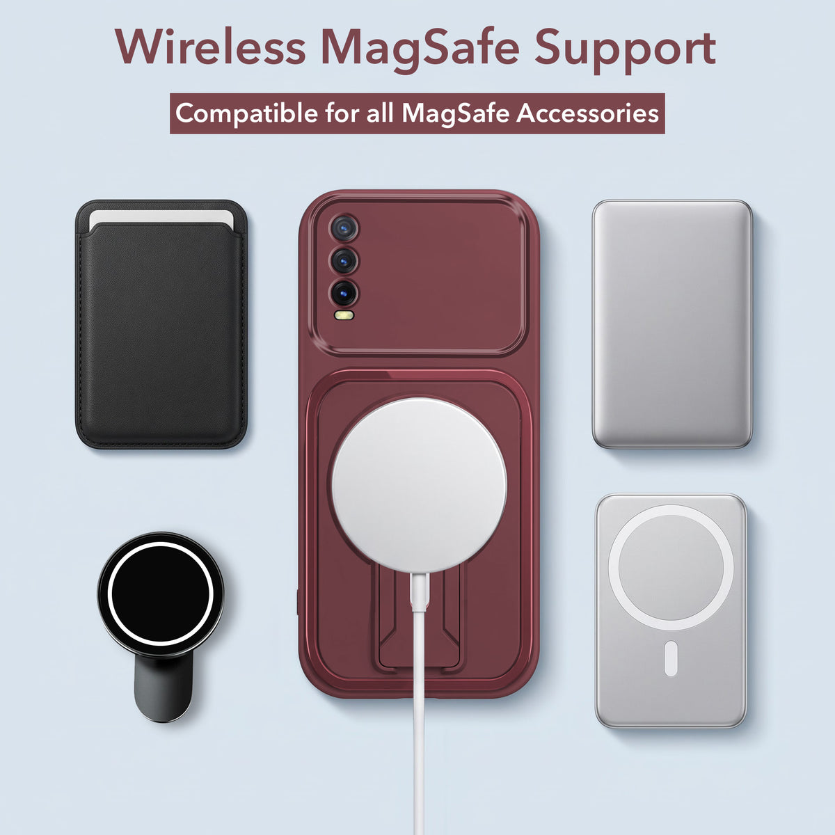 For Vivo Y20 | Y20i Back Case Cover Metallic (Hybrid Armor Kickstand | MagSafe Compatible | Camera Protection Shockproof)