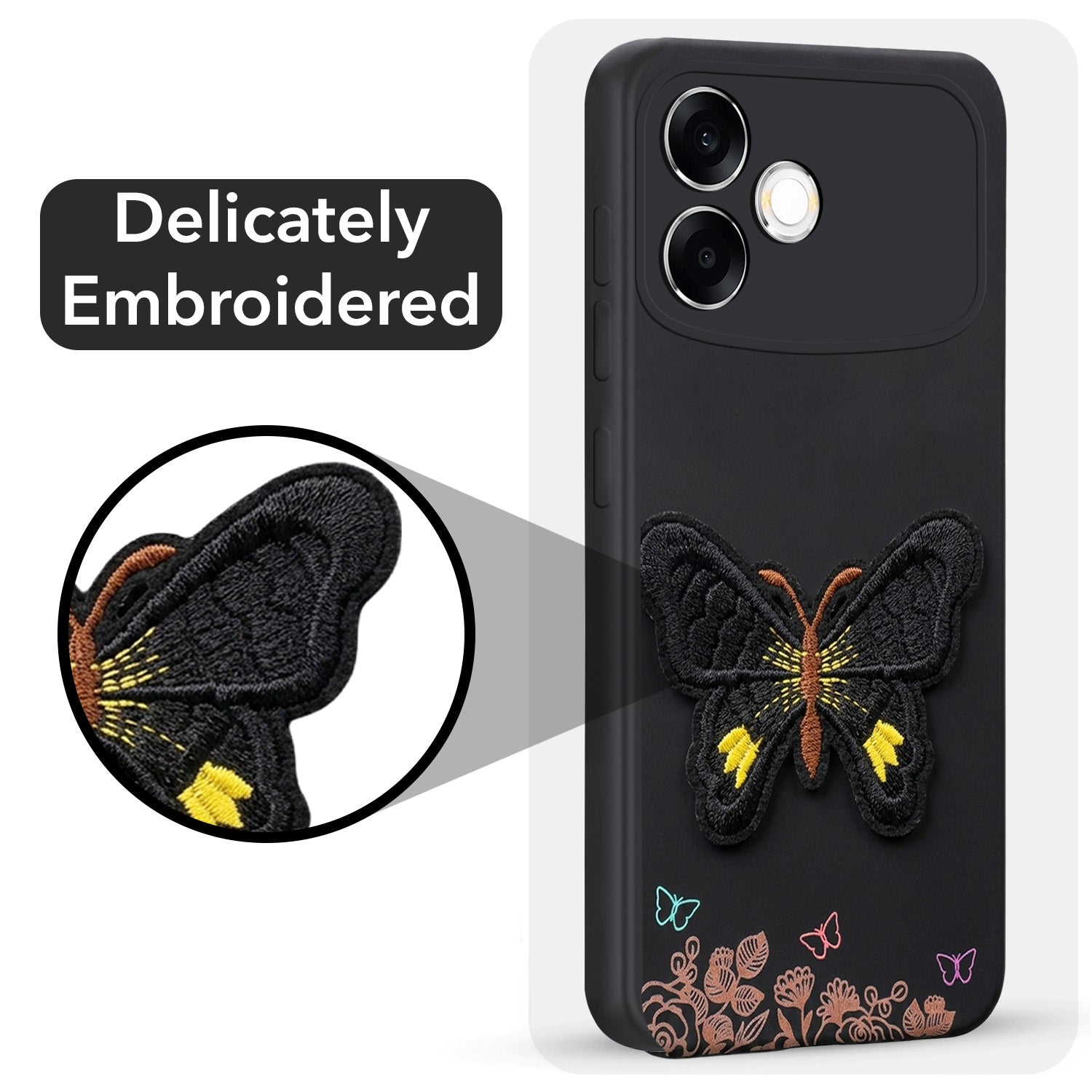 For Oppo F33 Pro 5G Back Cover Case (Soft Butterfly Embroidery | Women Teen Girls | Camera Protection| Matte Silicone)