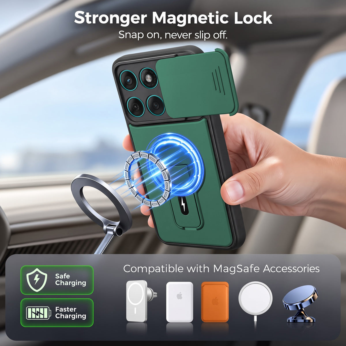 For Motorola Moto Edge 60 Fusion Back Case Cover Metallic (Hybrid Armor Kickstand | Sliding Shutter Camera Protection | MagSafe Compatible)