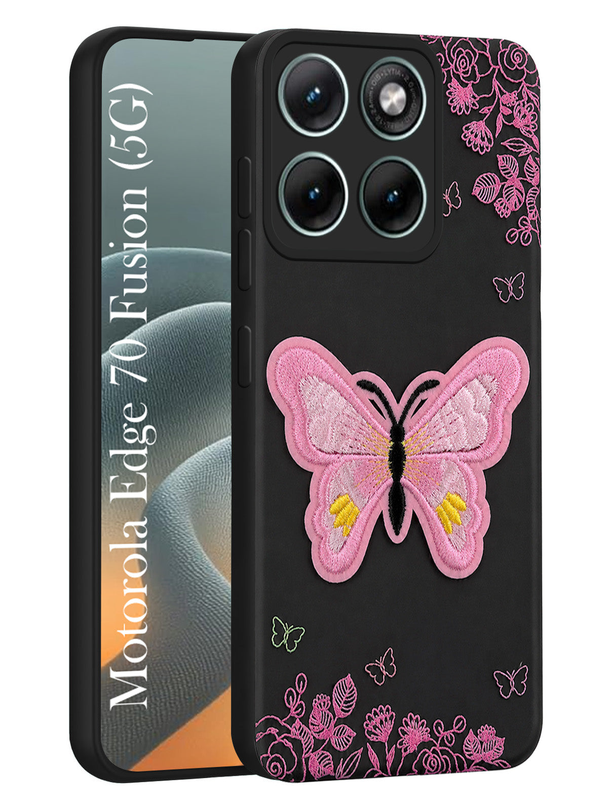 For Motorola Moto Edge 70 Fusion Back Cover Case (Soft Butterfly Embroidery | Women Teen Girls | Camera Protection| Matte Silicone)