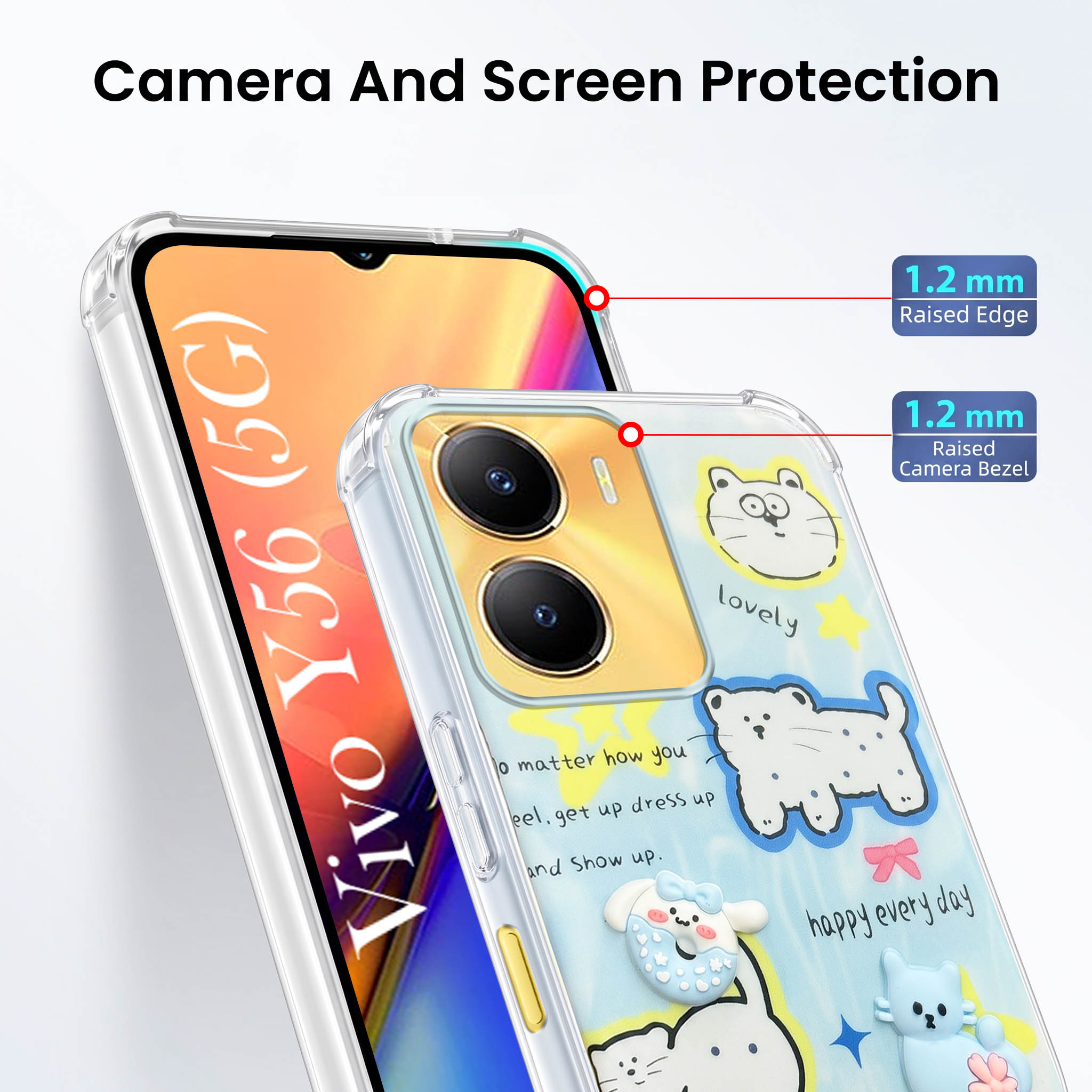 For Vivo Y56 5G Back Cover Case (3D Cute Cartoons | Hard Back Side Soft | Matte Premium Finish | HD Printing)