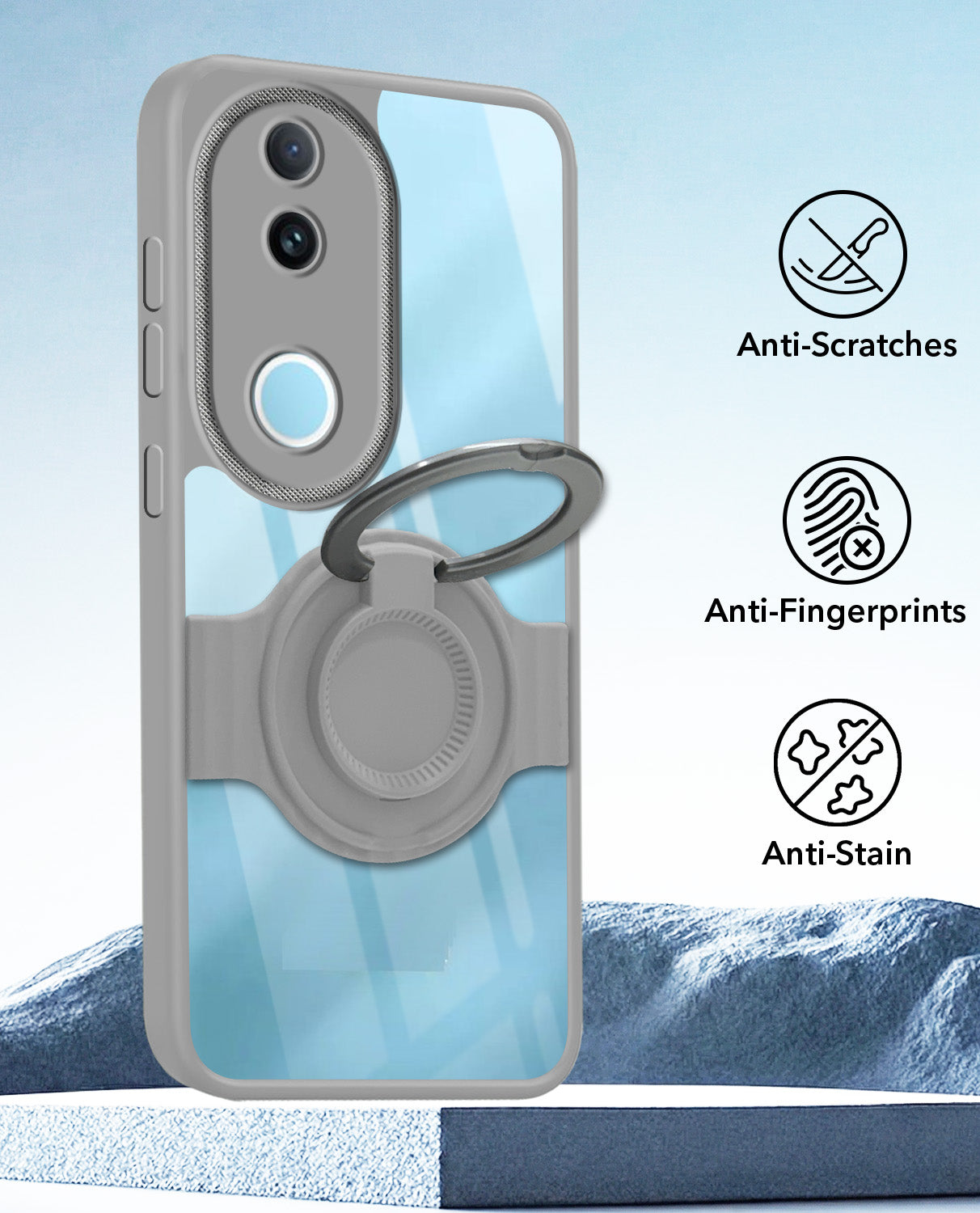 For Vivo iQOO Z10R Back Cover Case with stand (Built-in Ring Holder Kickstand | Lifetime Anti Yellow | Camera Protection)