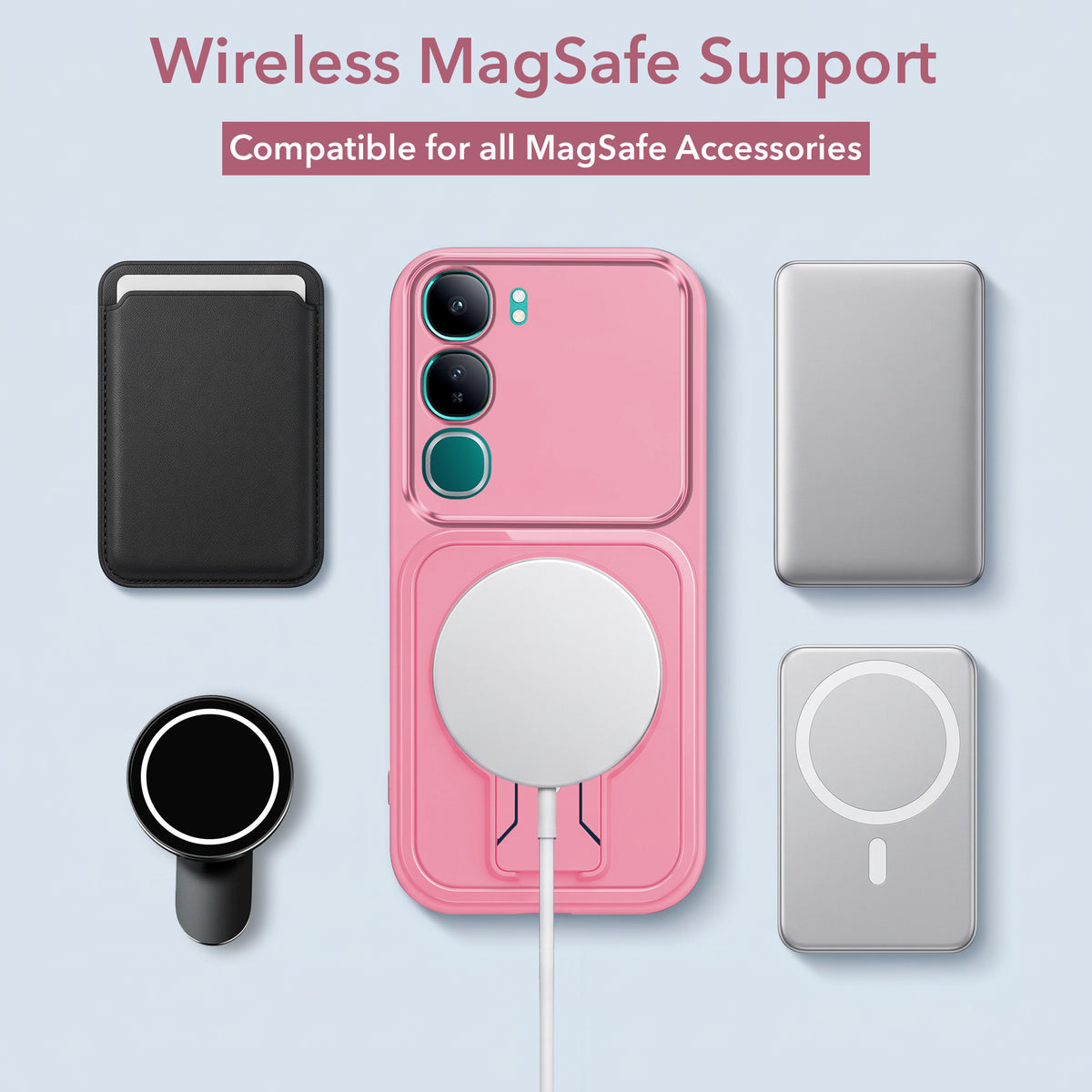 For Vivo Y300 Back Case Cover Metallic (Hybrid Armor Kickstand | MagSafe Compatible | Camera Protection Shockproof)