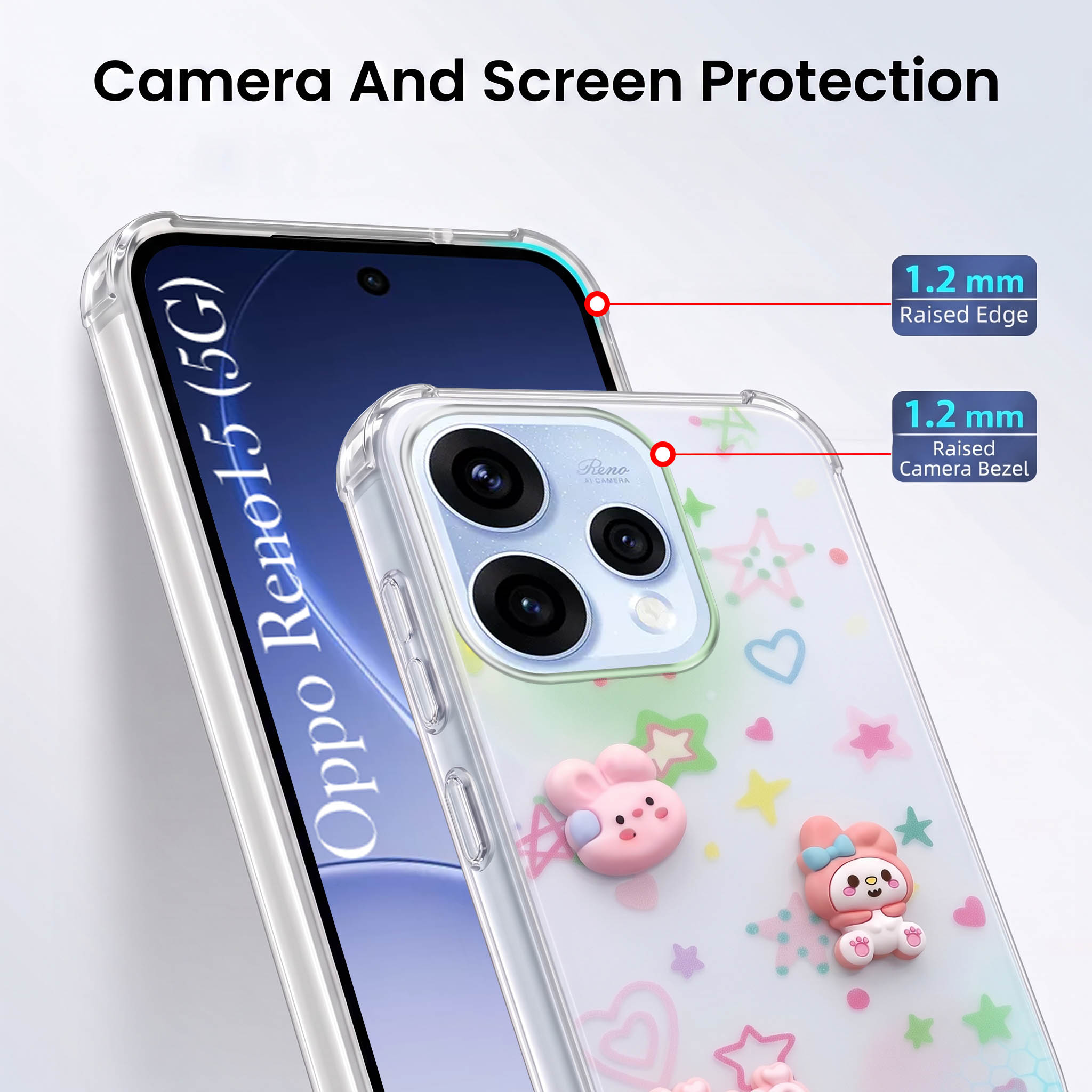 For Oppo Reno15 5G | Oppo Reno 15 5G Back Cover Case (3D Cute Cartoons | Hard Back Side Soft | Matte Premium Finish | HD Printing)
