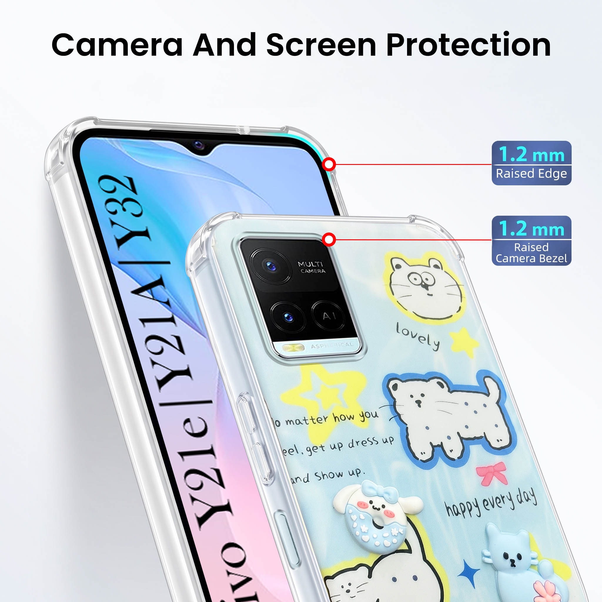 For Vivo Y21e | Vivo Y21A | Vivo Y32 Back Cover Case (3D Cute Cartoons | Hard Back Side Soft | Matte Premium Finish | HD Printing)