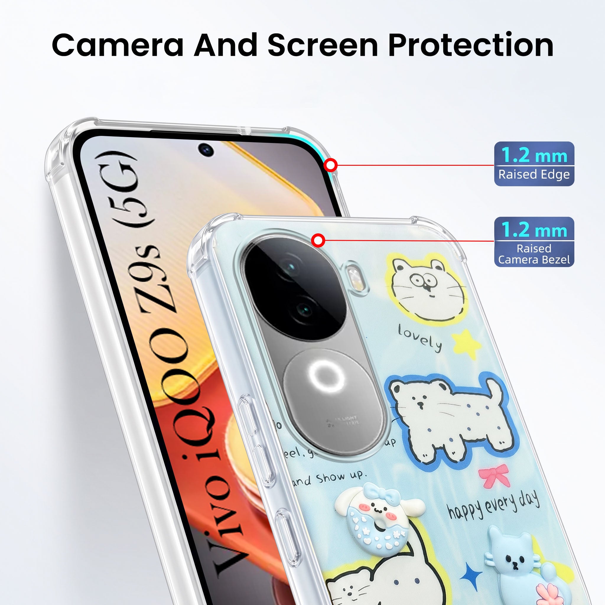 For Vivo iQOO Z9s Back Cover Case (3D Cute Cartoons | Hard Back Side Soft | Matte Premium Finish | HD Printing)