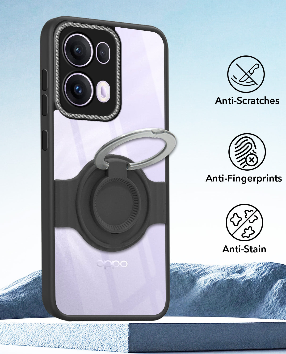 For Oppo Reno13 Pro 5G | Oppo Reno 13 Pro 5G Back Cover Case with stand (Built-in Ring Holder Kickstand | Lifetime Anti Yellow | Camera Protection)