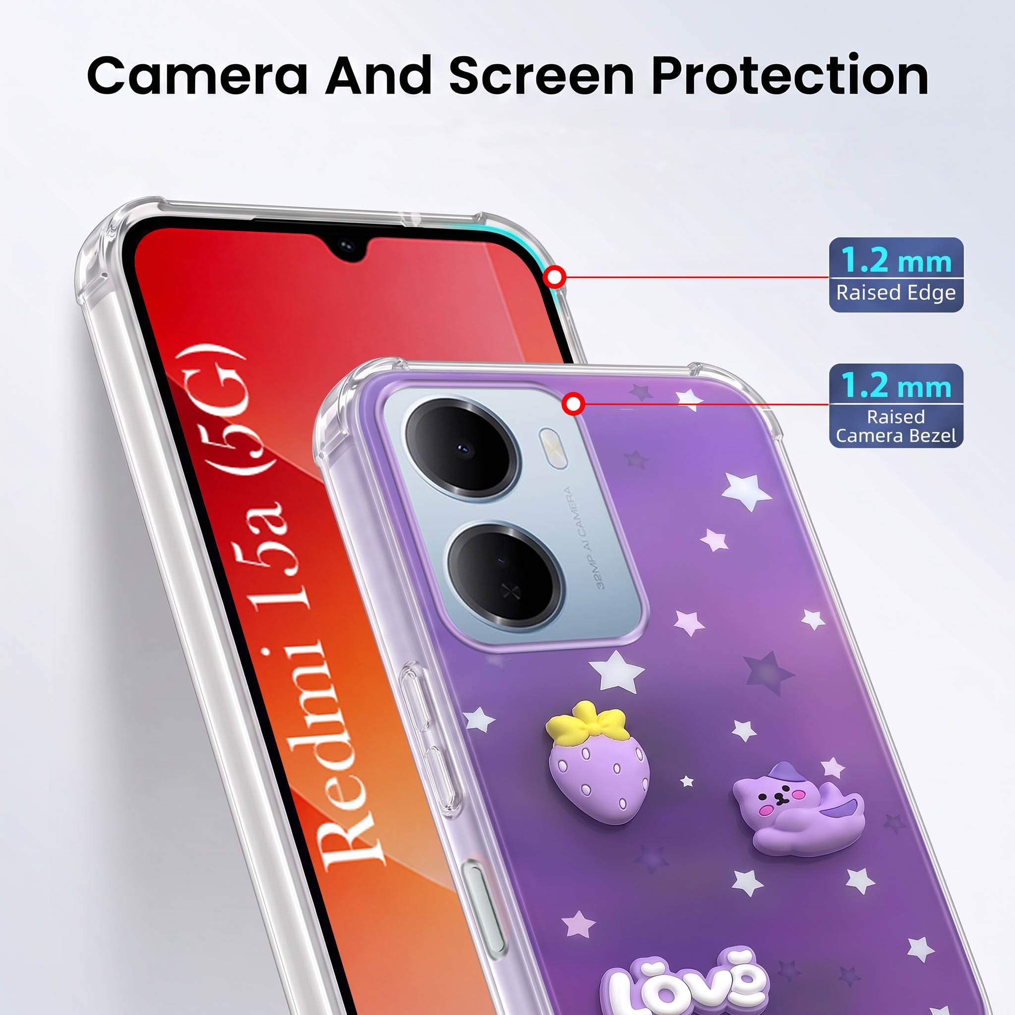 For Redmi 15A 5G Back Cover Case (3D Cute Cartoons | Hard Back Side Soft | Matte Premium Finish | HD Printing)