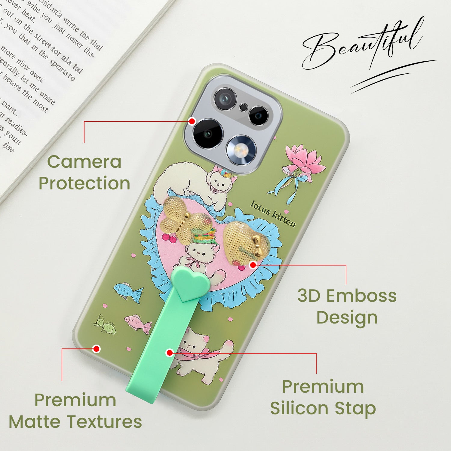 For Realme 16 Pro Back Cover Case (3D Cute Heart Strap Holder | Camera Protection | Designer Girls Print)