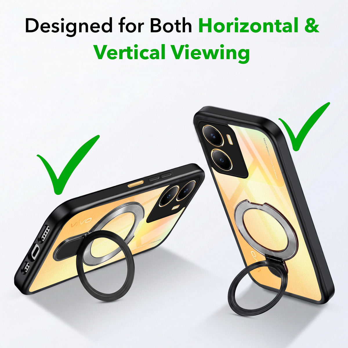 For Vivo Y56 5G Back Cover Case (Kick Stand Ring Holder | Life time Anti Yellow | Camera Protection)