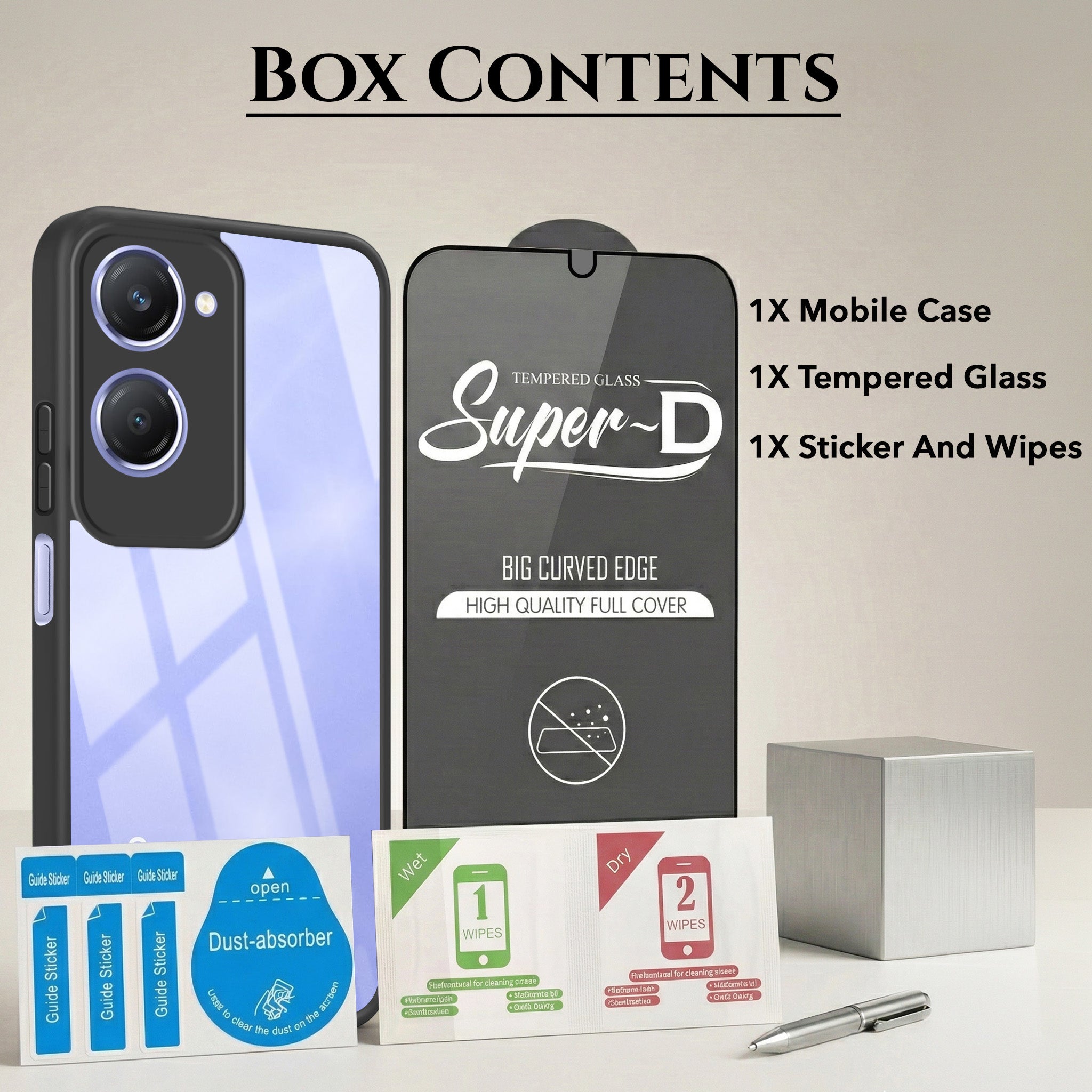 For Vivo Y28s 5G | Vivo T3 Lite 5G Combo with Back Cover and 9H Tempered Glass ( Lifetime Anti-Yellow | Crystal Clear Shockproof | Oleophobic Coating Screen Glass)