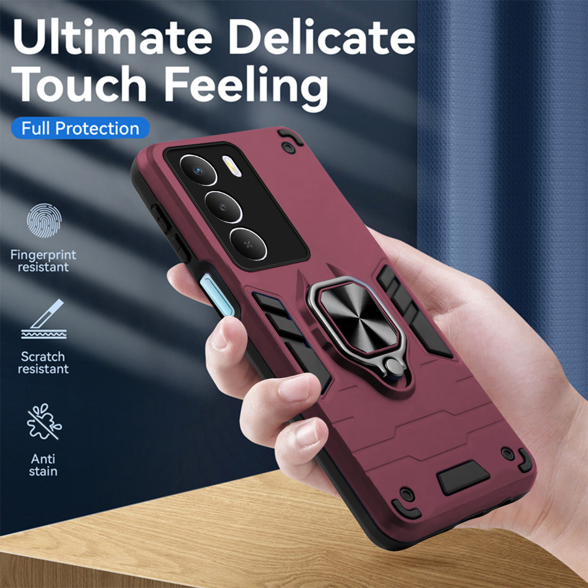 For Realme P3 Lite Hybrid Armor Back Cover Case (Shockproof Dual Layer Polycarbonate |Ring Holder Kickstand)