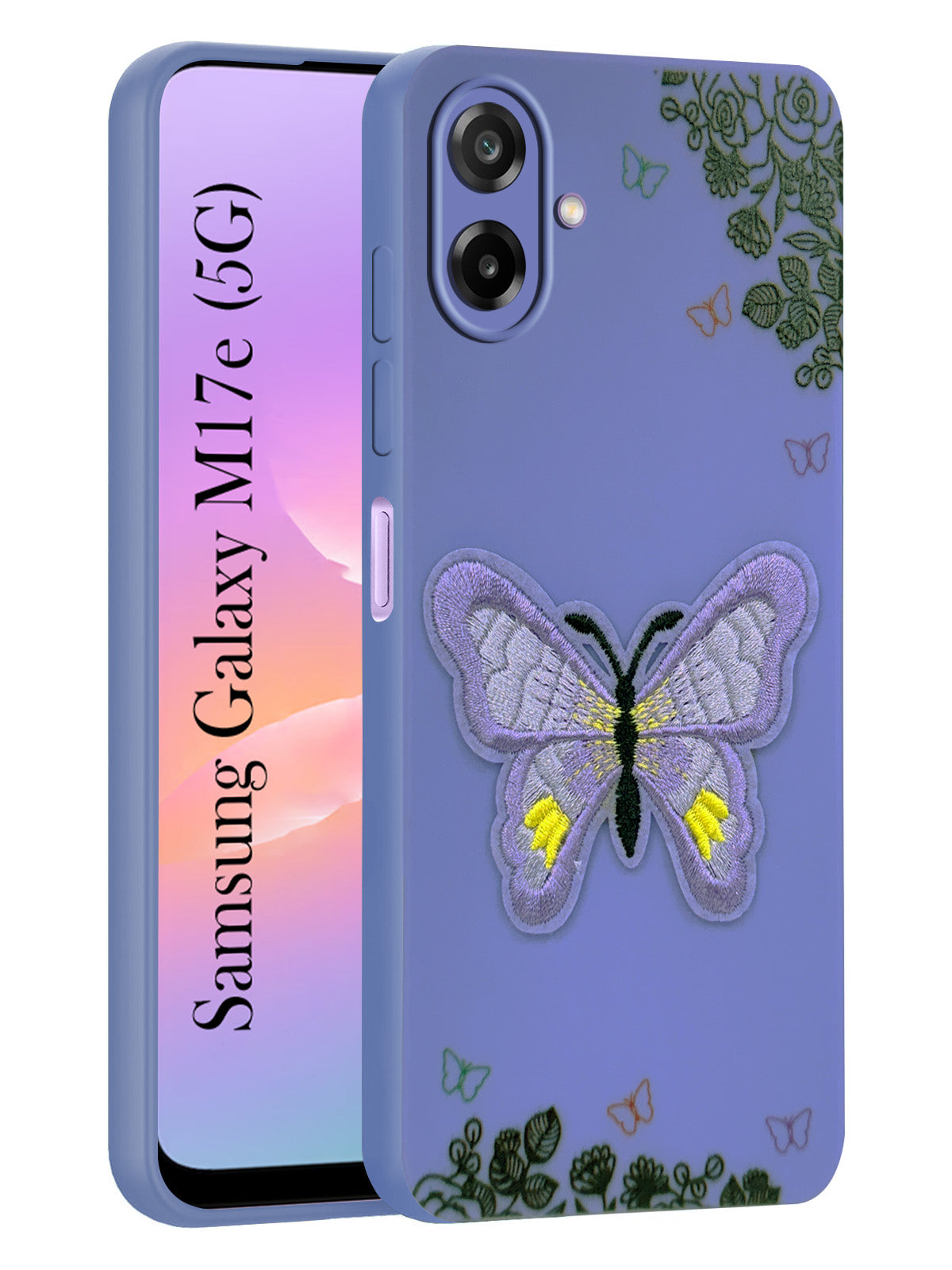 For Samsung Galaxy M17e Back Cover Case (Soft Butterfly Embroidery | Women Teen Girls | Camera Protection| Matte Silicone)