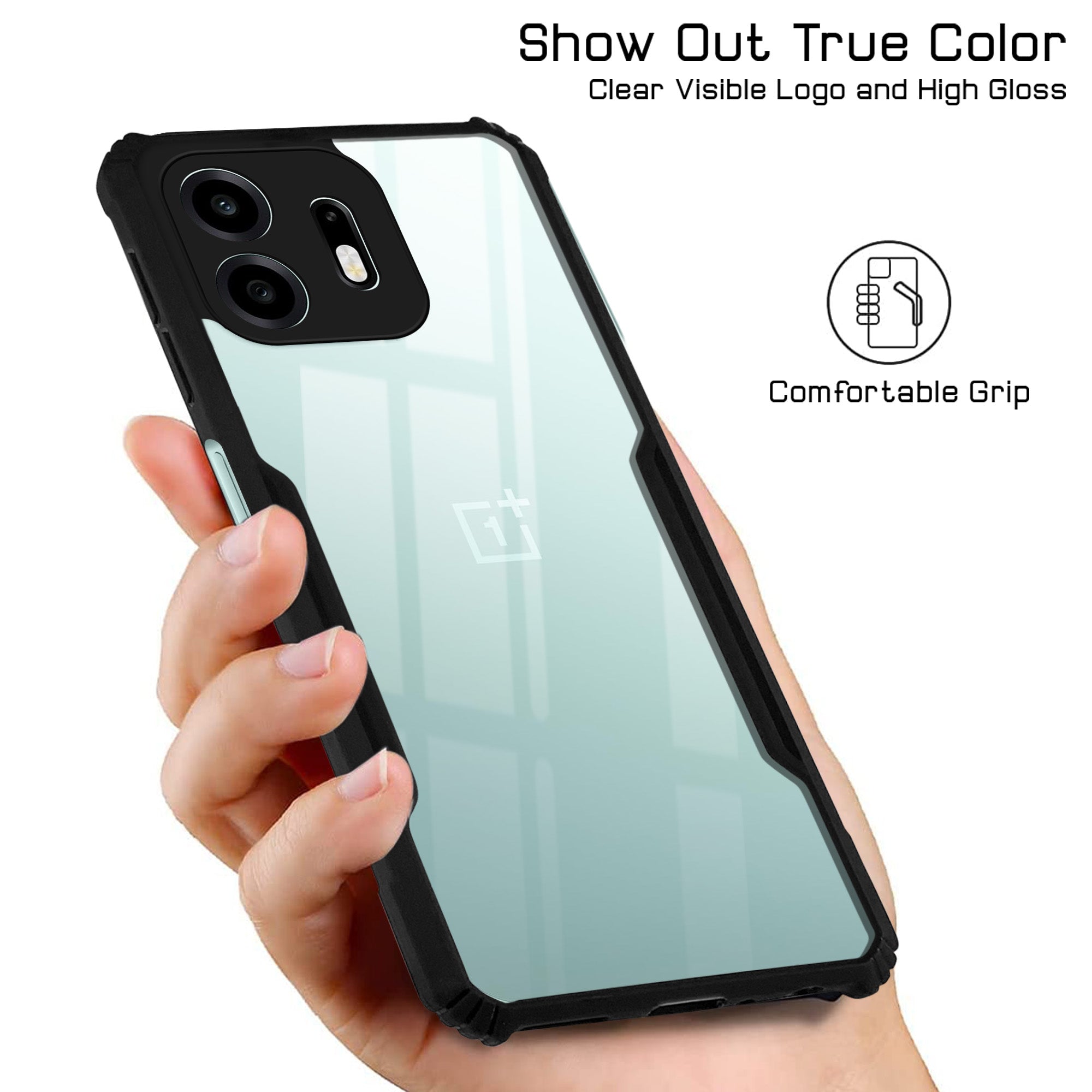 For OnePlus N6 Back Cover Case Hybrid (Shockproof with Polycarbonate Clear Panel | Professional Black)