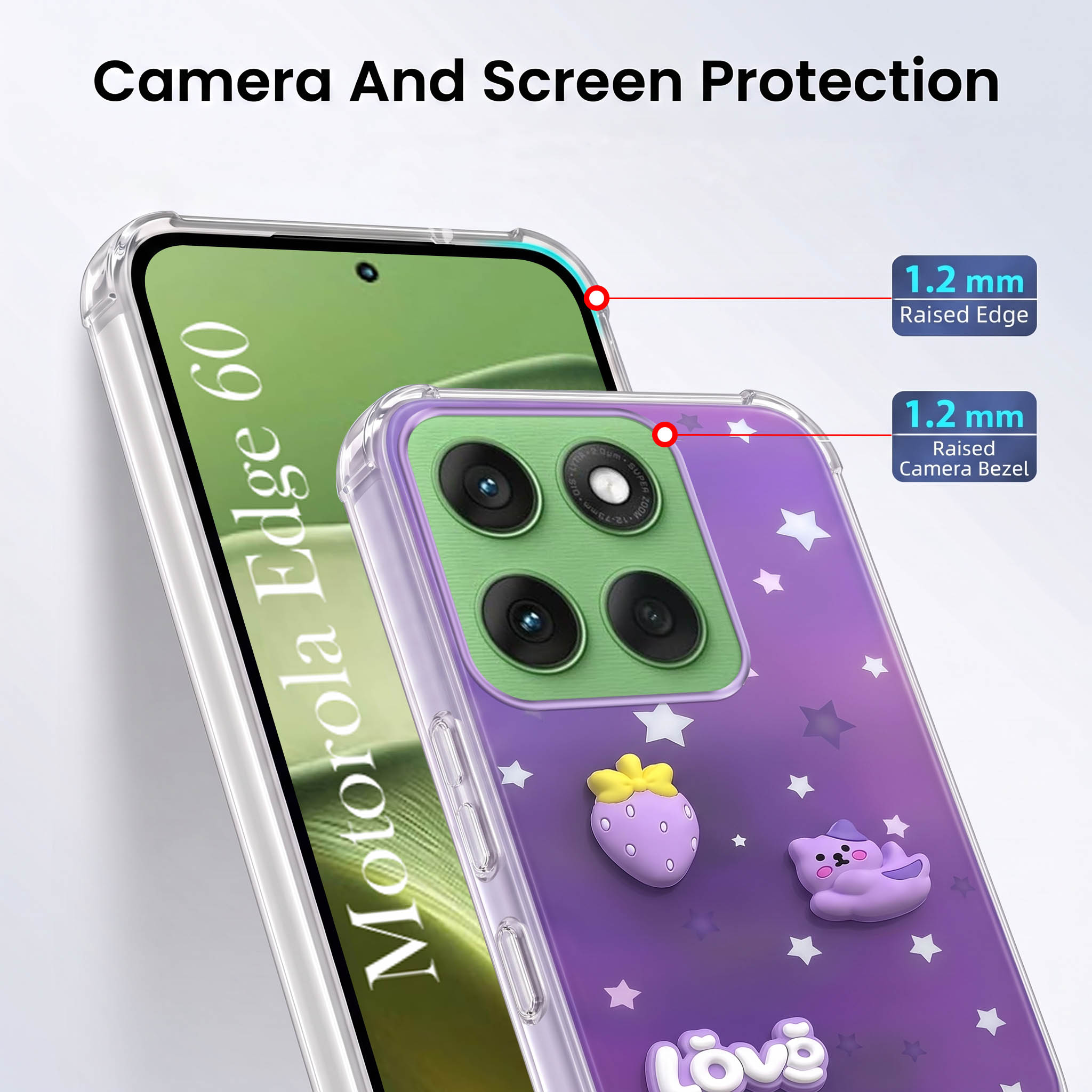 For Motorola Moto Edge 60 Back Cover Case (3D Cute Cartoons | Hard Back Side Soft | Matte Premium Finish | HD Printing)