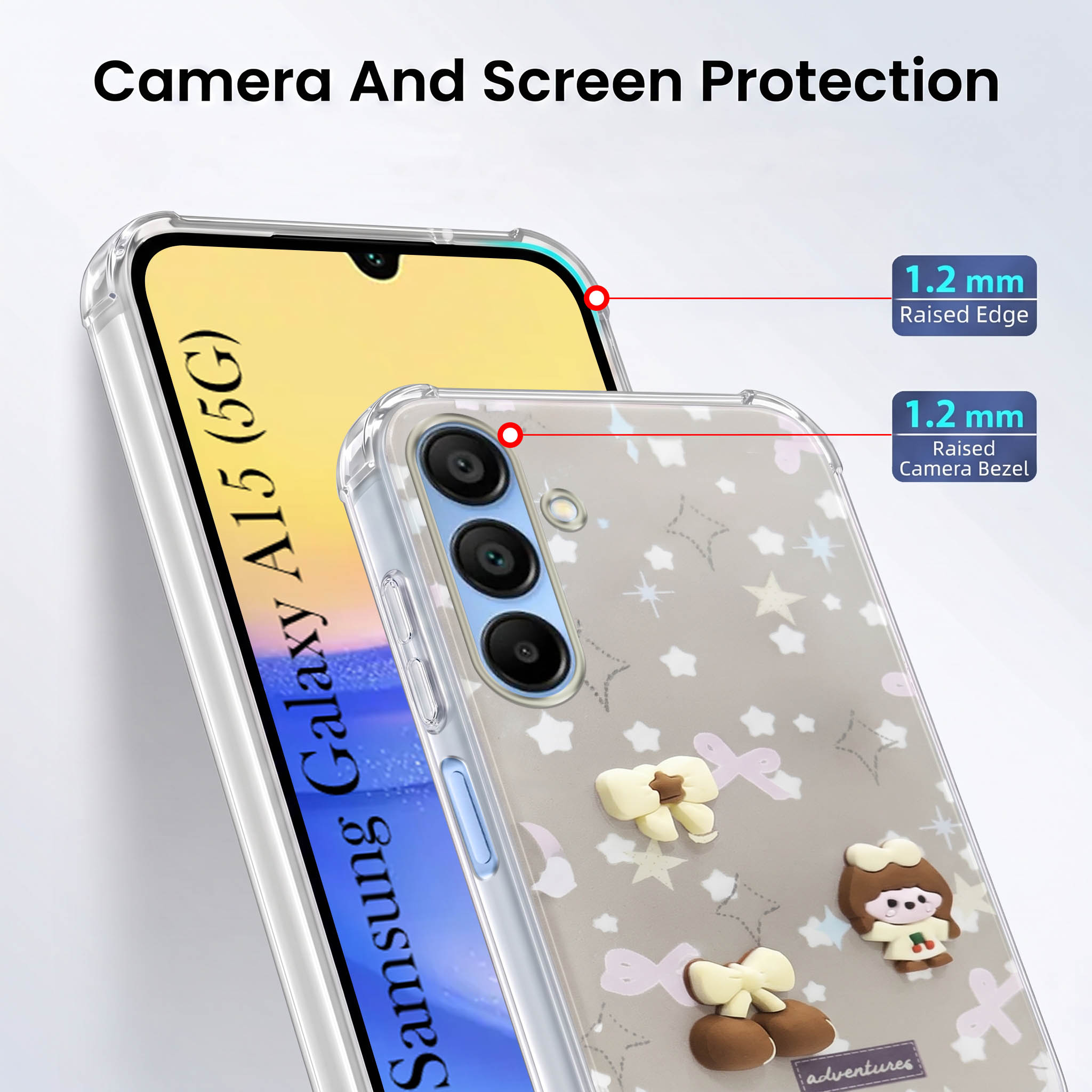For Samsung Galaxy A15 5G Back Cover Case (3D Cute Cartoons | Hard Back Side Soft | Matte Premium Finish | HD Printing)