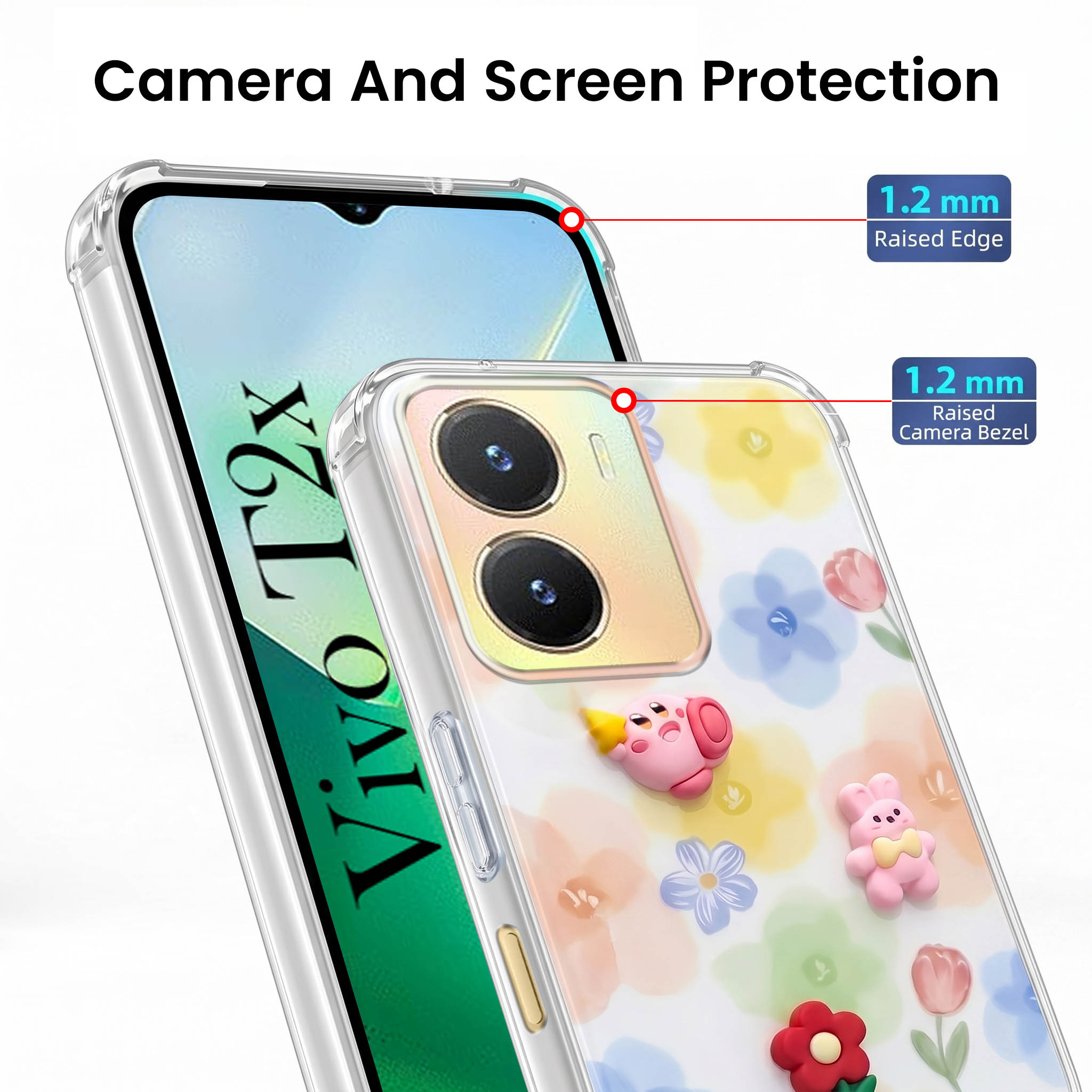 For Vivo T2x Back Cover Case (3D Cute Cartoons | Hard Back Side Soft | Matte Premium Finish | HD Printing)