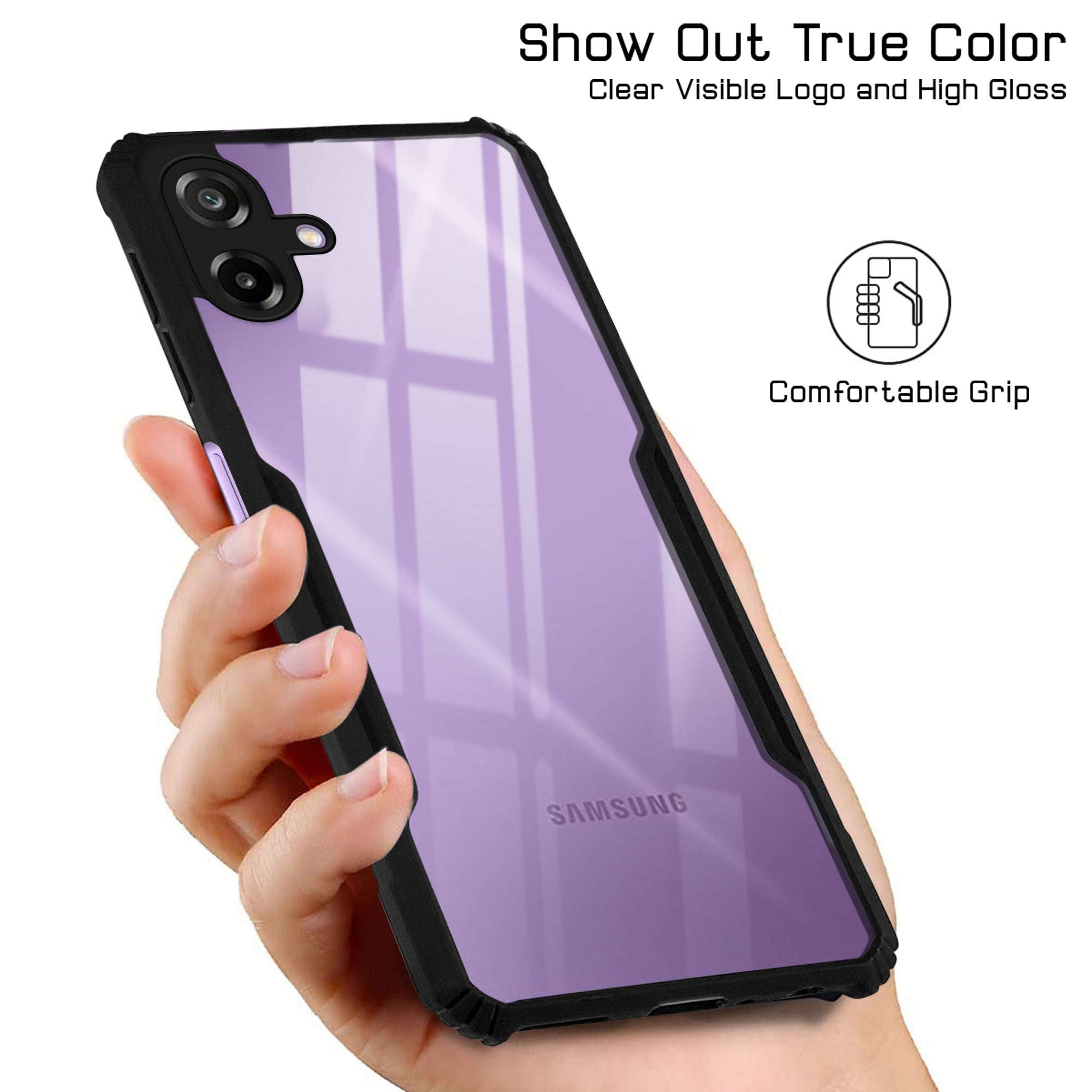 For Samsung Galaxy M17e Back Cover Case Hybrid (Shockproof with Polycarbonate Clear Panel | Professional Black)