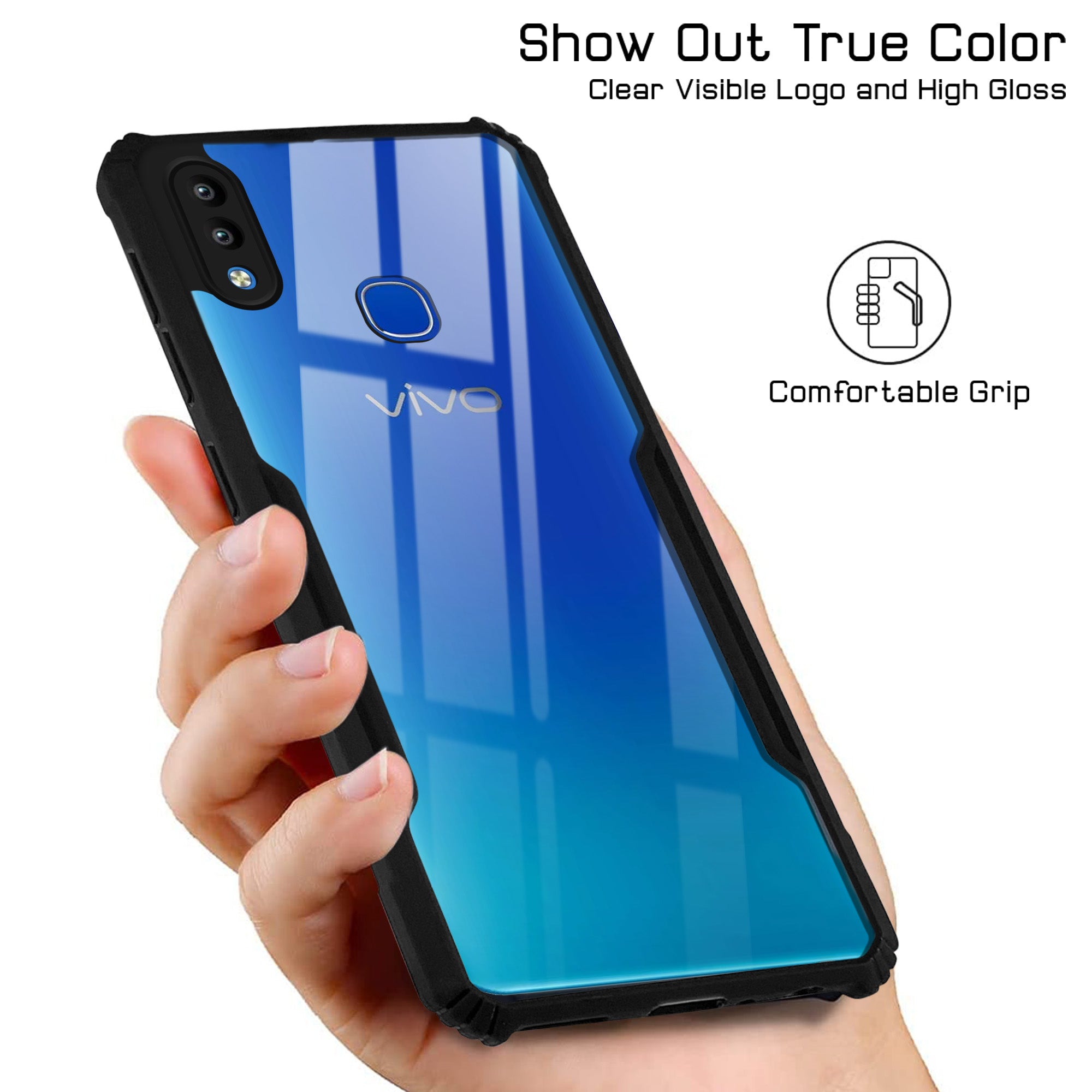 For Vivo Y91 | Vivo Y93 | Vivo Y95 Hybrid Back Cover Case (Shockproof with Polycarbonate Clear Panel | Professional Black)