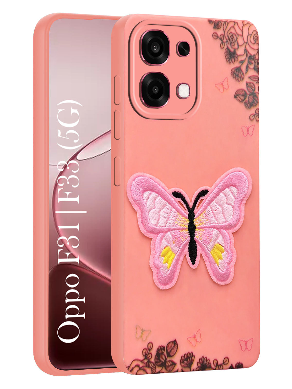 For Oppo F31 5G | Oppo F33 5G Back Cover Case (Soft Butterfly Embroidery | Women Teen Girls | Camera Protection| Matte Silicone)